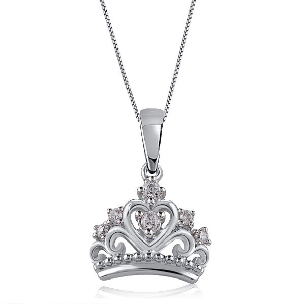 Princess Tiara Crown Heart Pendant Necklace in 10KT Gold