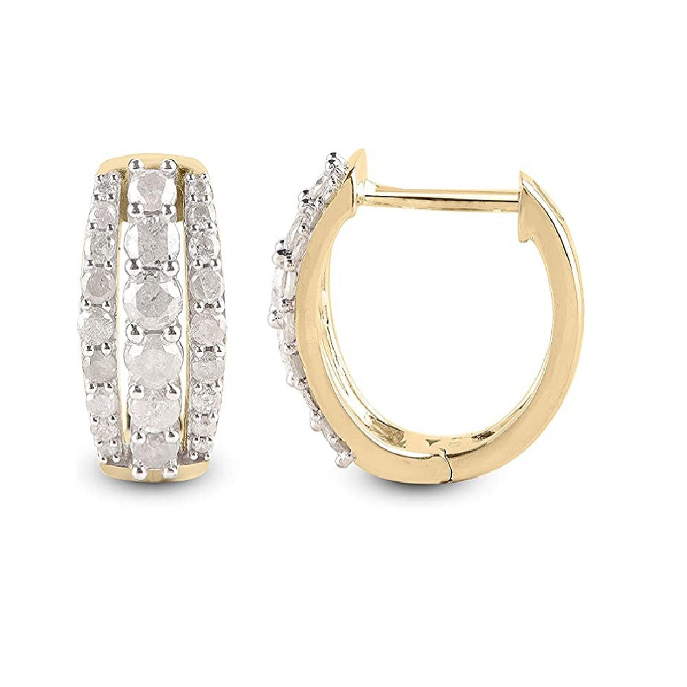 Three Lines Huggie Hoop Earrings in 14KT Gold