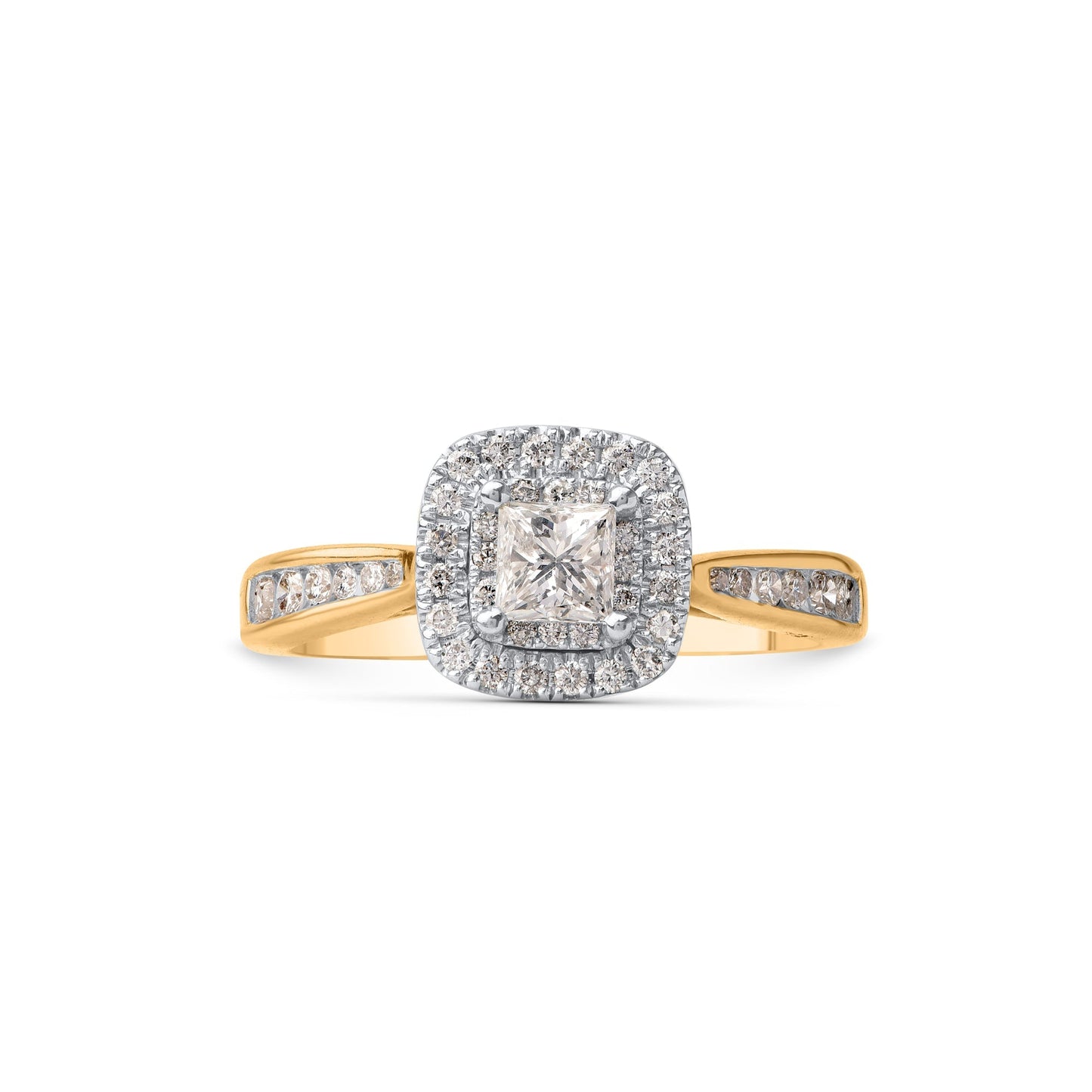 0.75 CT Princess & Round Cut Halo Diamond Ring in 14KT Two-Tone Gold
