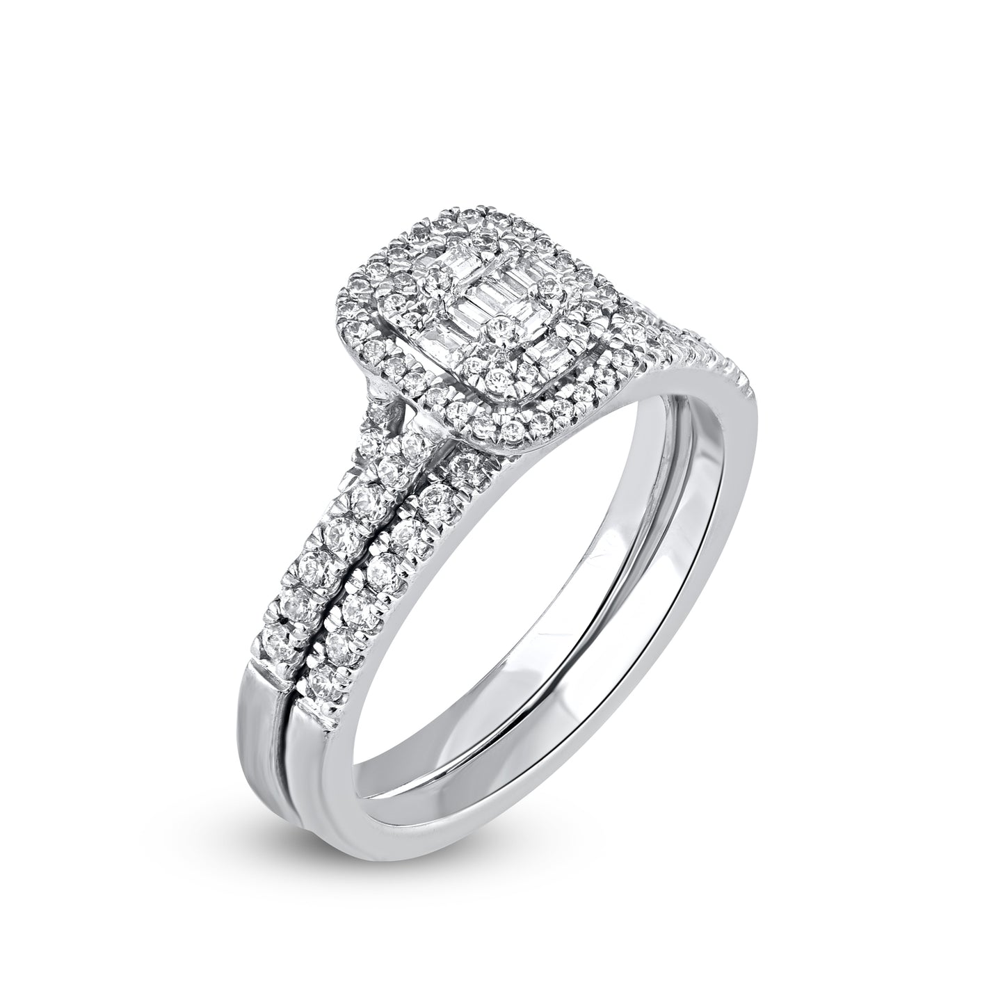 Bridal Halo split shank Ring Set in 14KT Gold