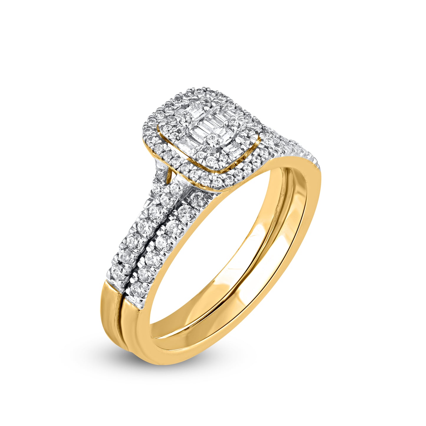 Bridal Halo split shank Ring Set in 14KT Gold