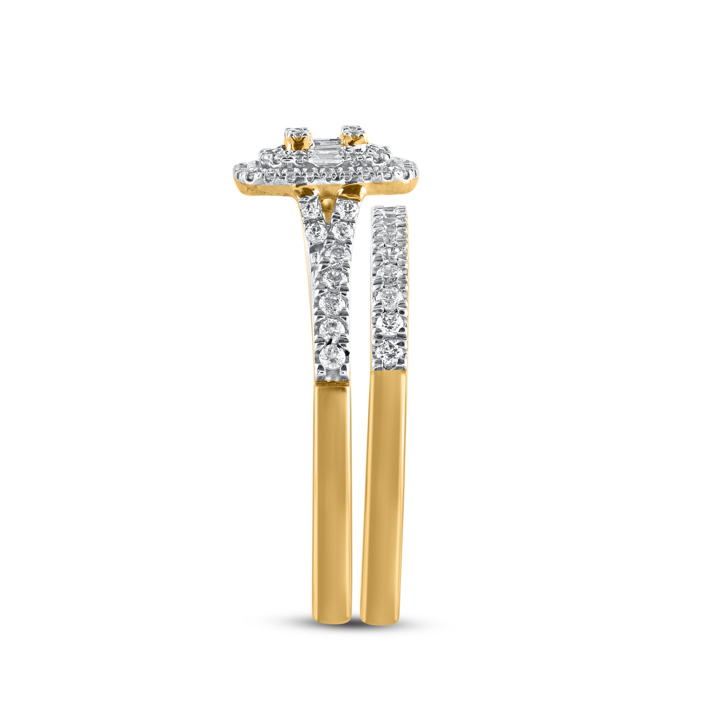 Bridal Halo split shank Ring Set in 14KT Gold