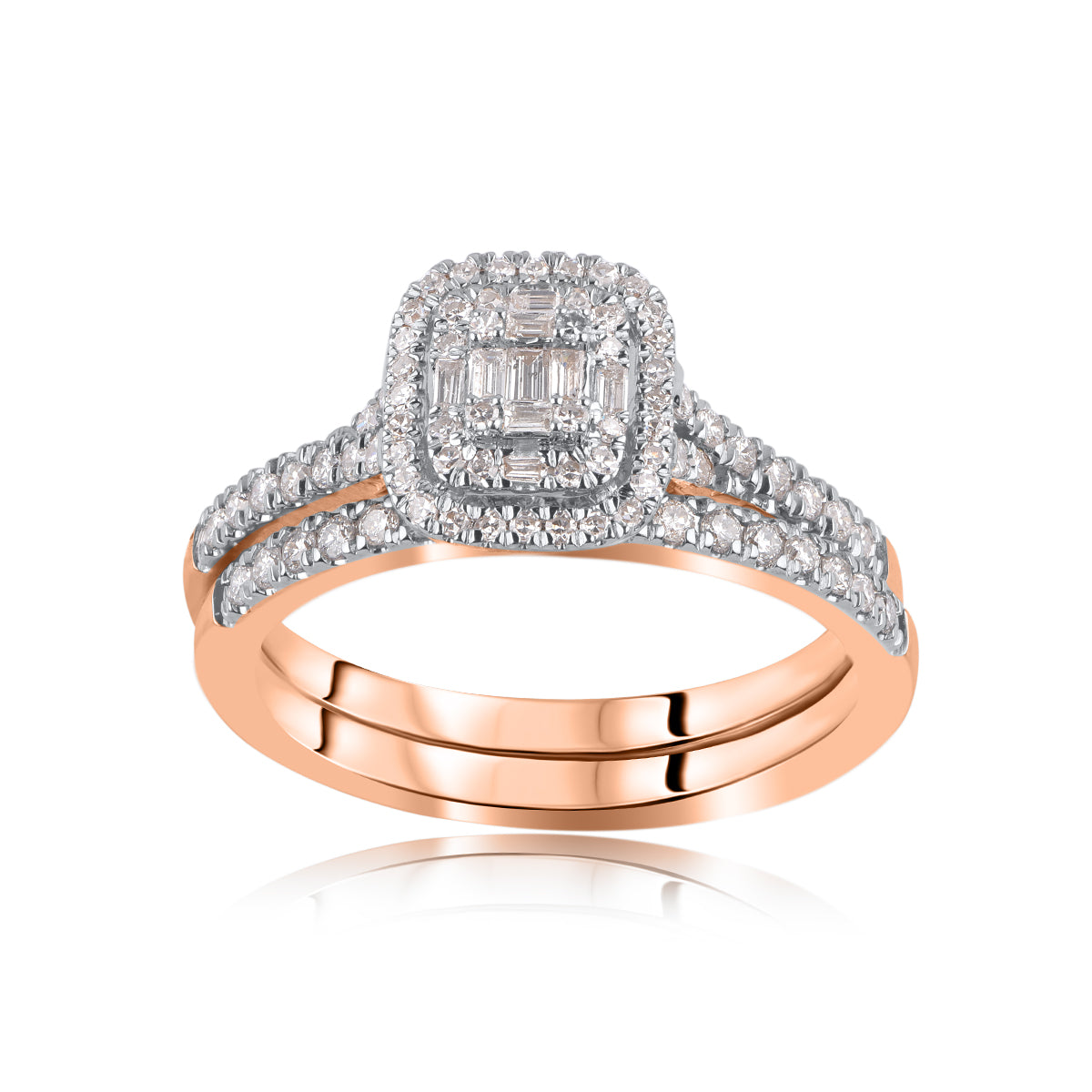 Bridal Halo split shank Ring Set in 14KT Gold