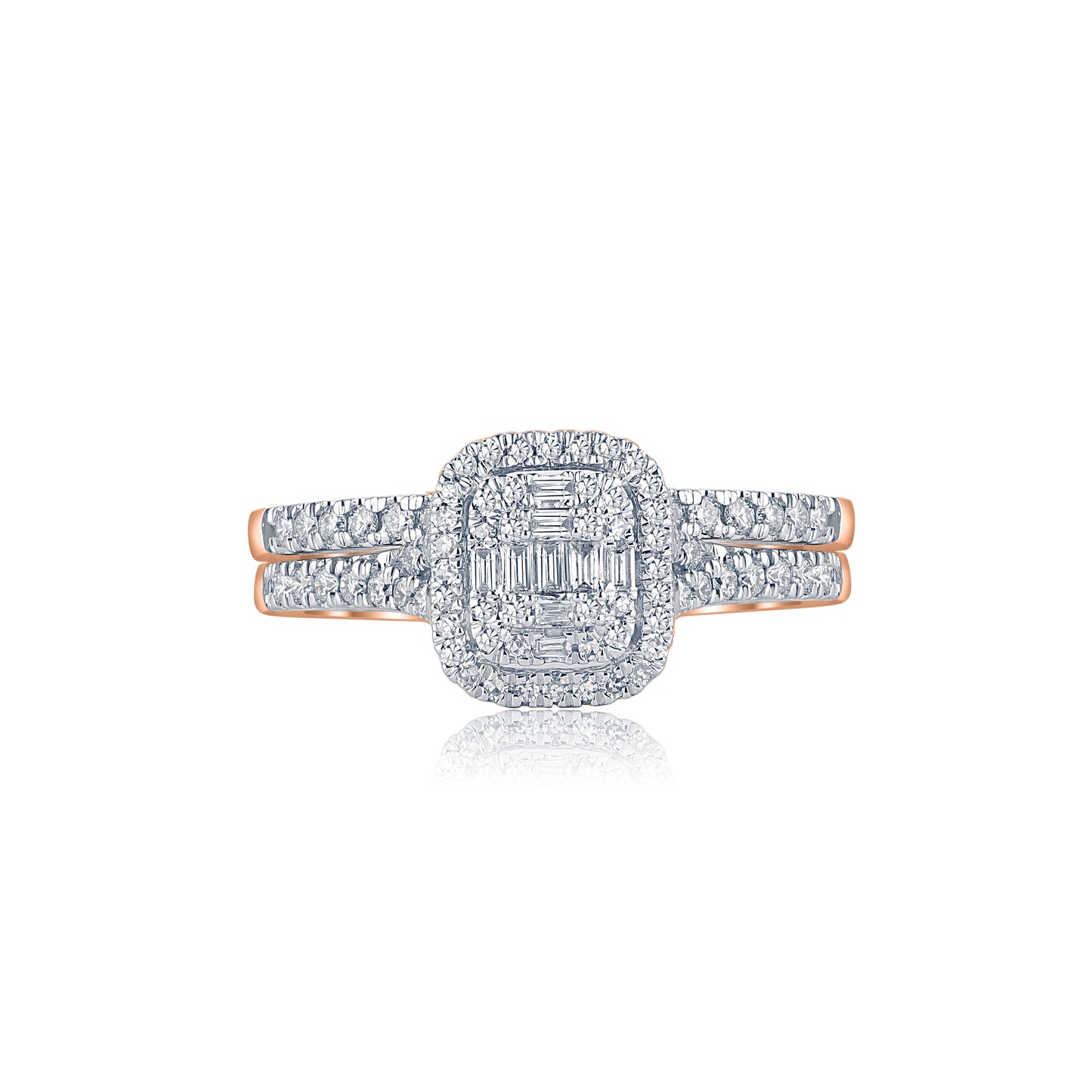 Bridal Halo split shank Ring Set in 14KT Gold