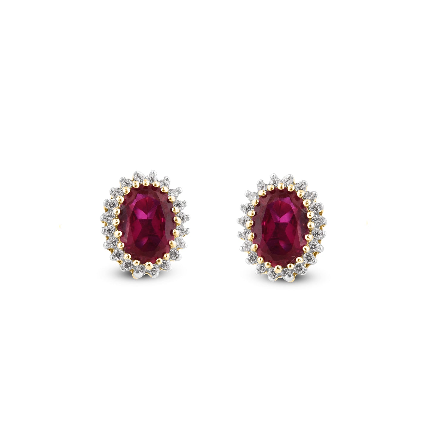 Oval Ruby Halo Stud Earrings in 10K Gold