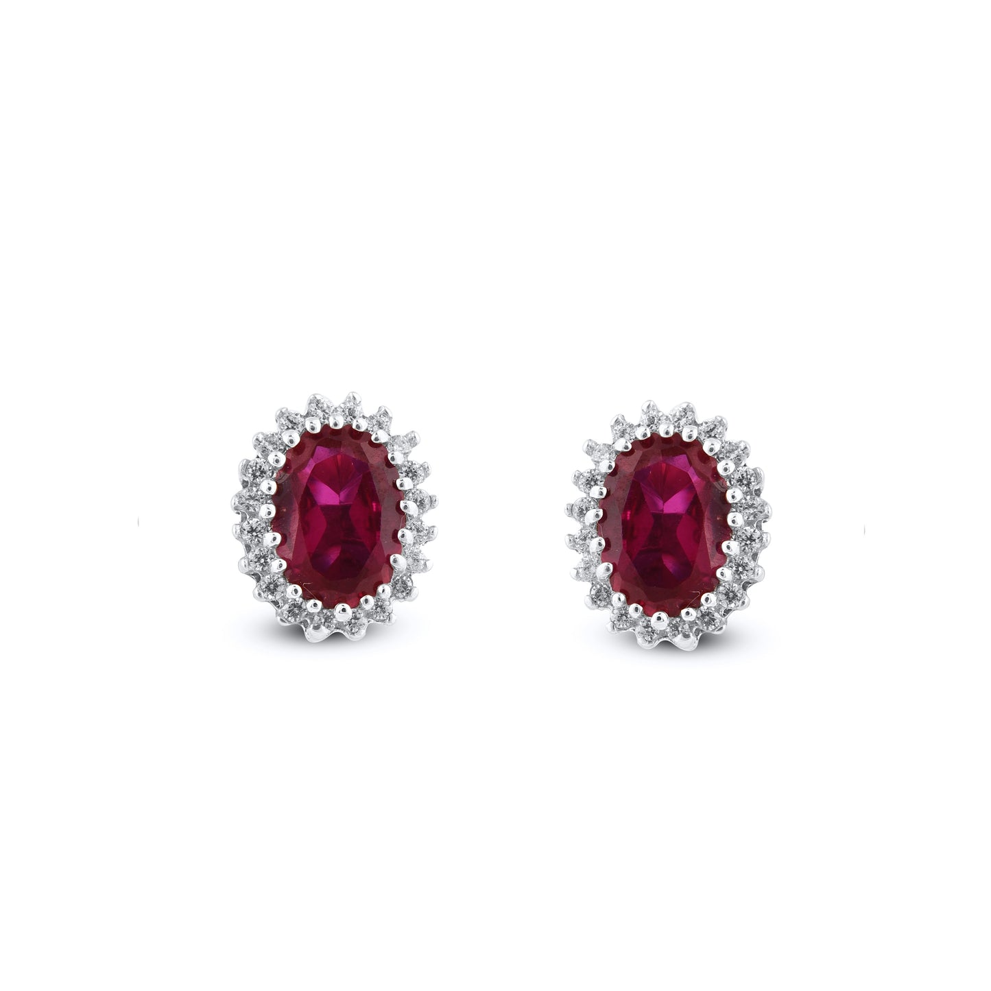 Oval Ruby Halo Stud Earrings in 10K Gold