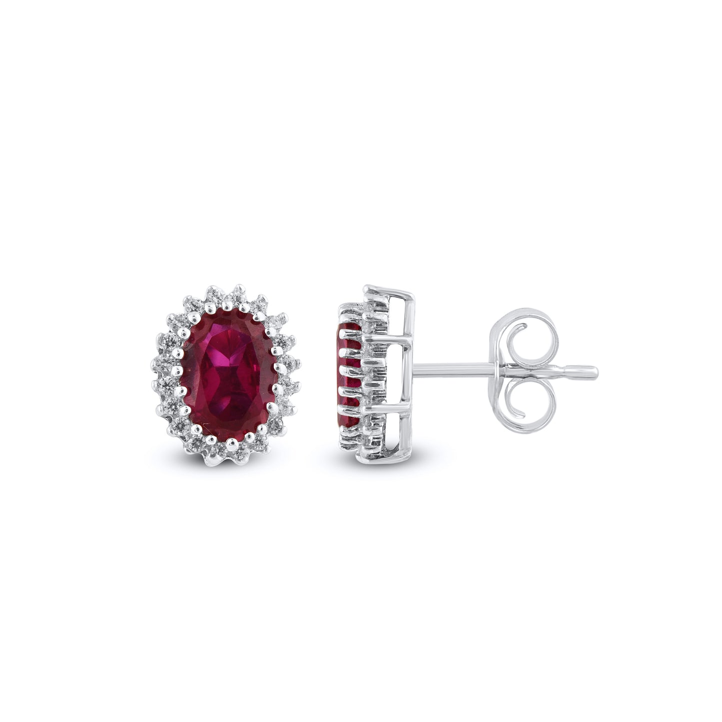 Oval Ruby Halo Stud Earrings in 10K Gold