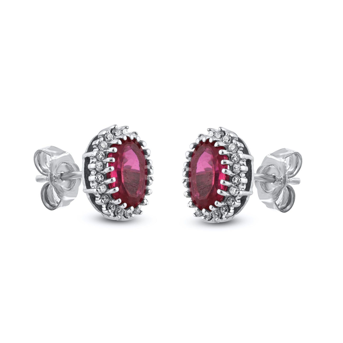 Oval Ruby Halo Stud Earrings in 10K Gold