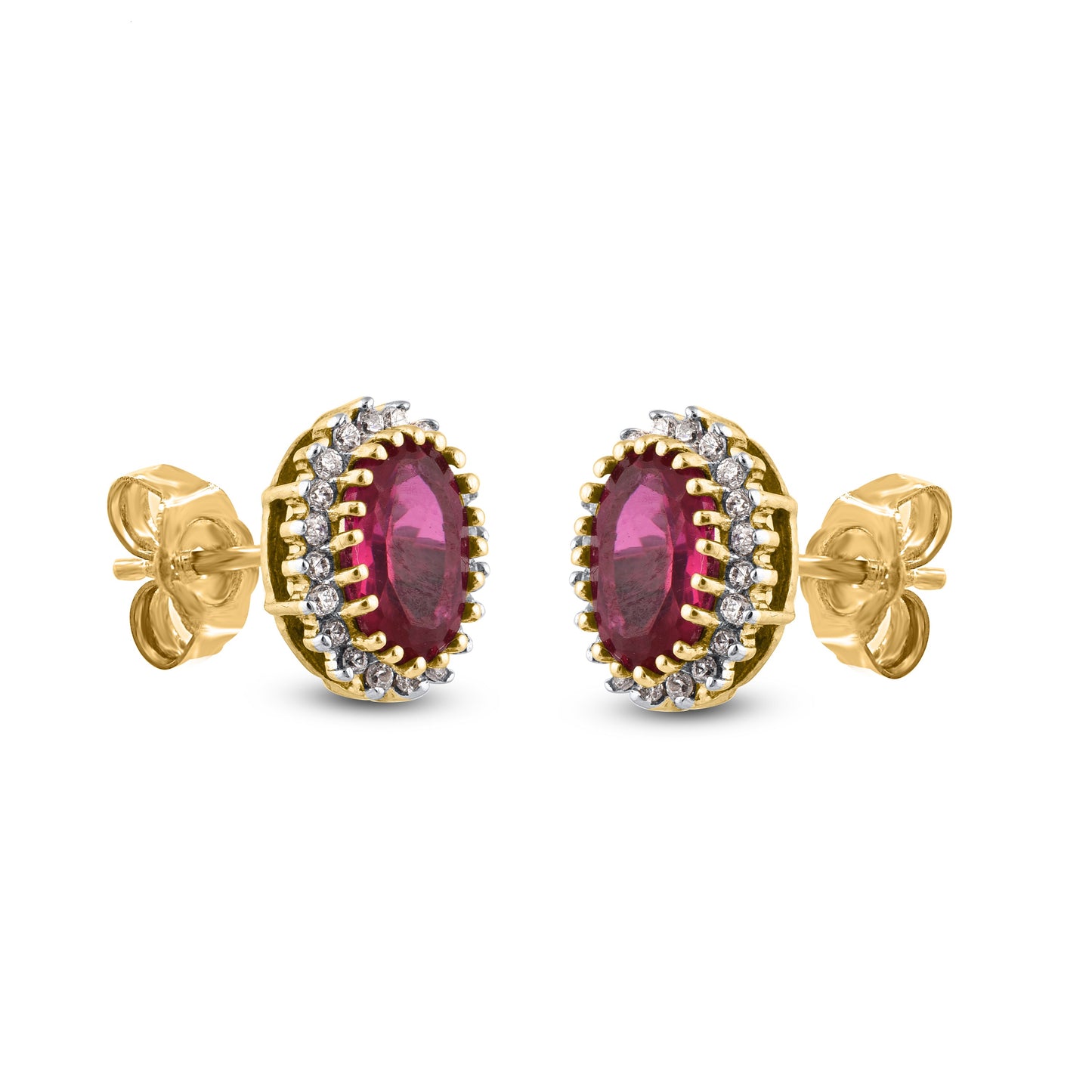 Oval Ruby Halo Stud Earrings in 10K Gold