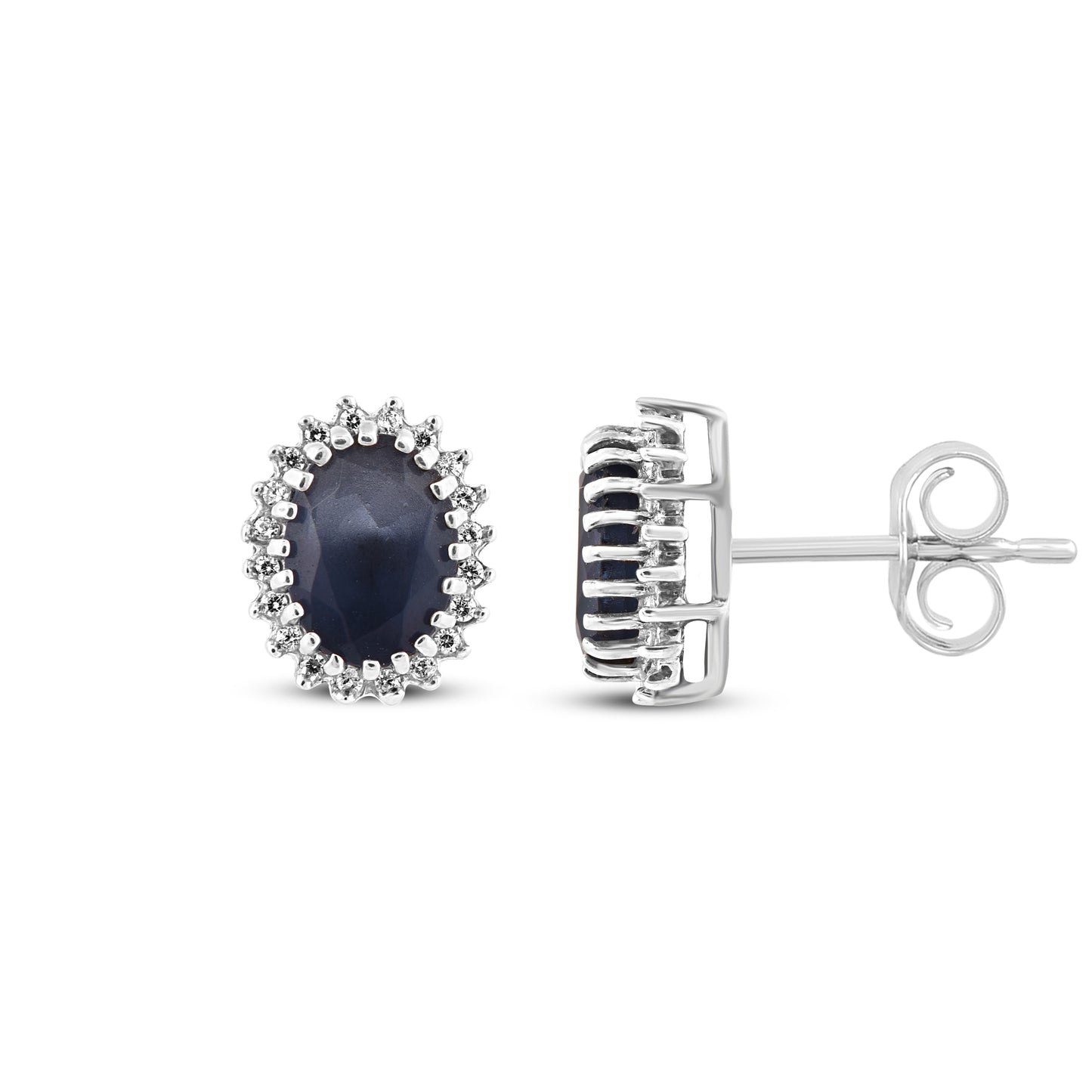 Oval Blue Sapphire Halo Stud Earrings in 10K Gold