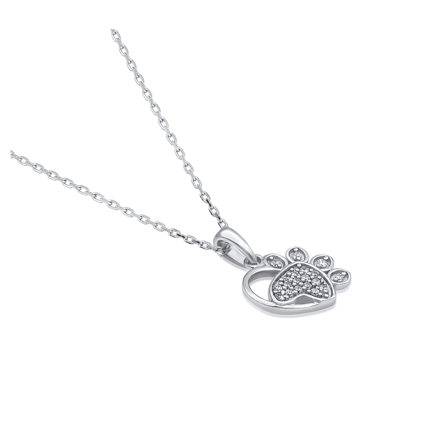 Dog Paw Heart Pendant Necklace in 10K Gold