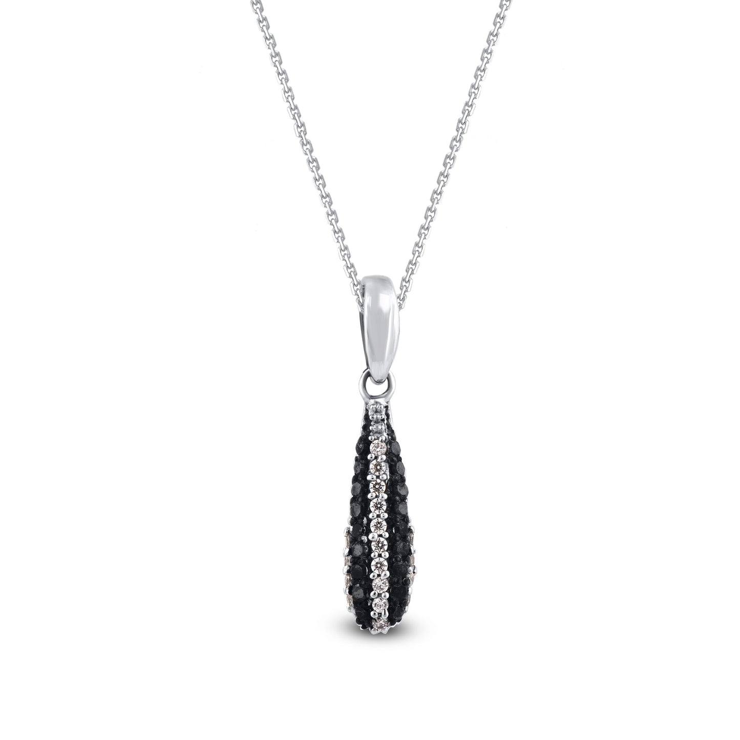 Treated Black Diamond Long Drop Pendant Necklace in 10KT Gold