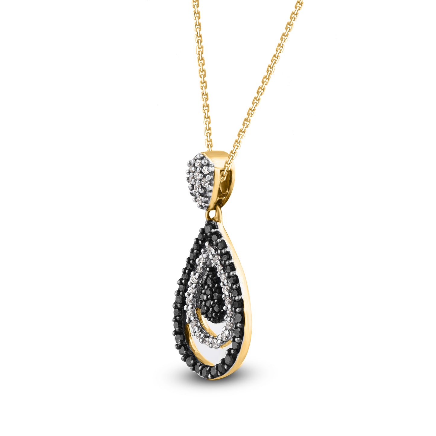 Black Diamond Tear Drop Pendant Necklace in 10K Gold