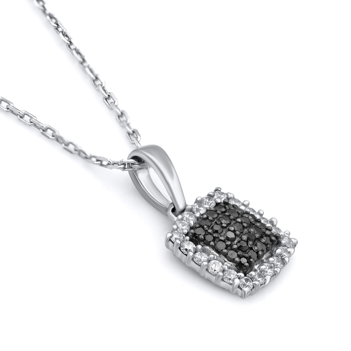 Treated Black Diamond Square Pendant Necklace in 10K Gold