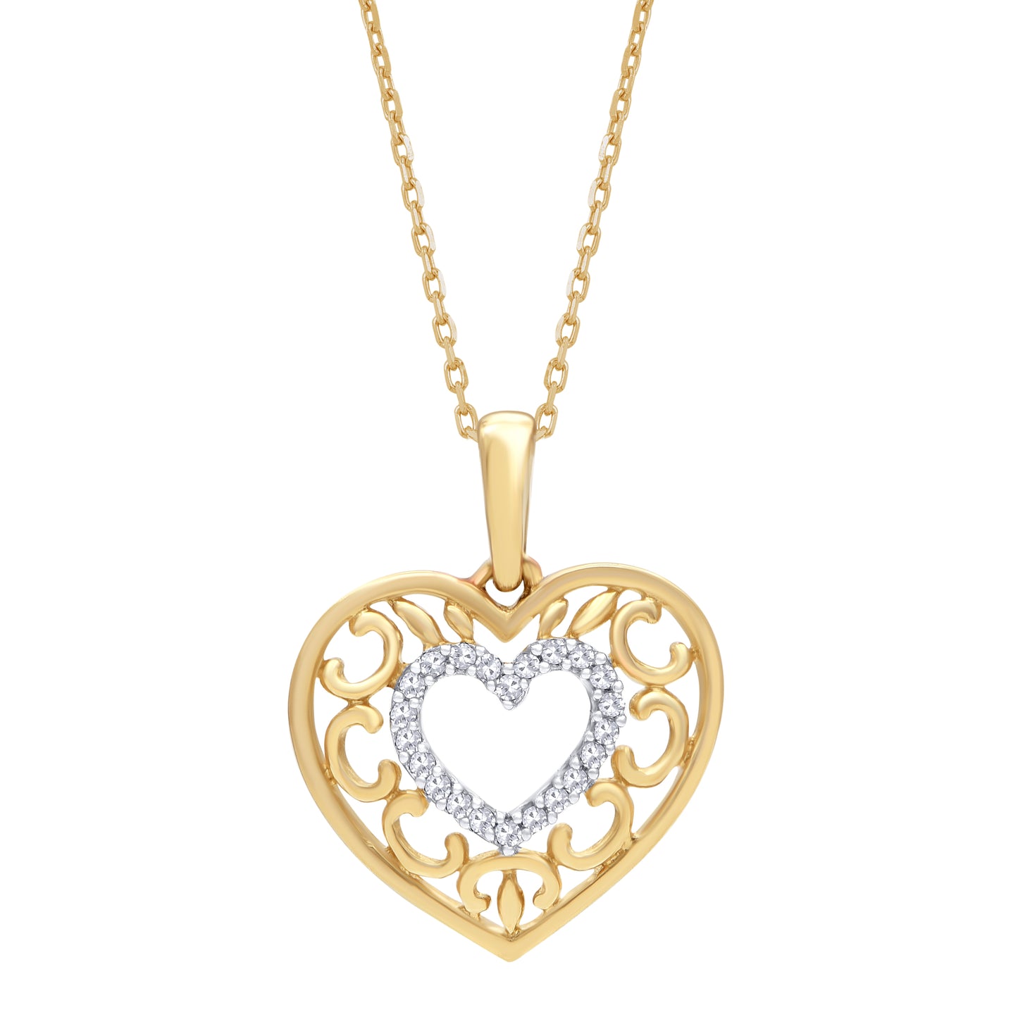 Filigree Heart Pendant Necklace in 10K Gold