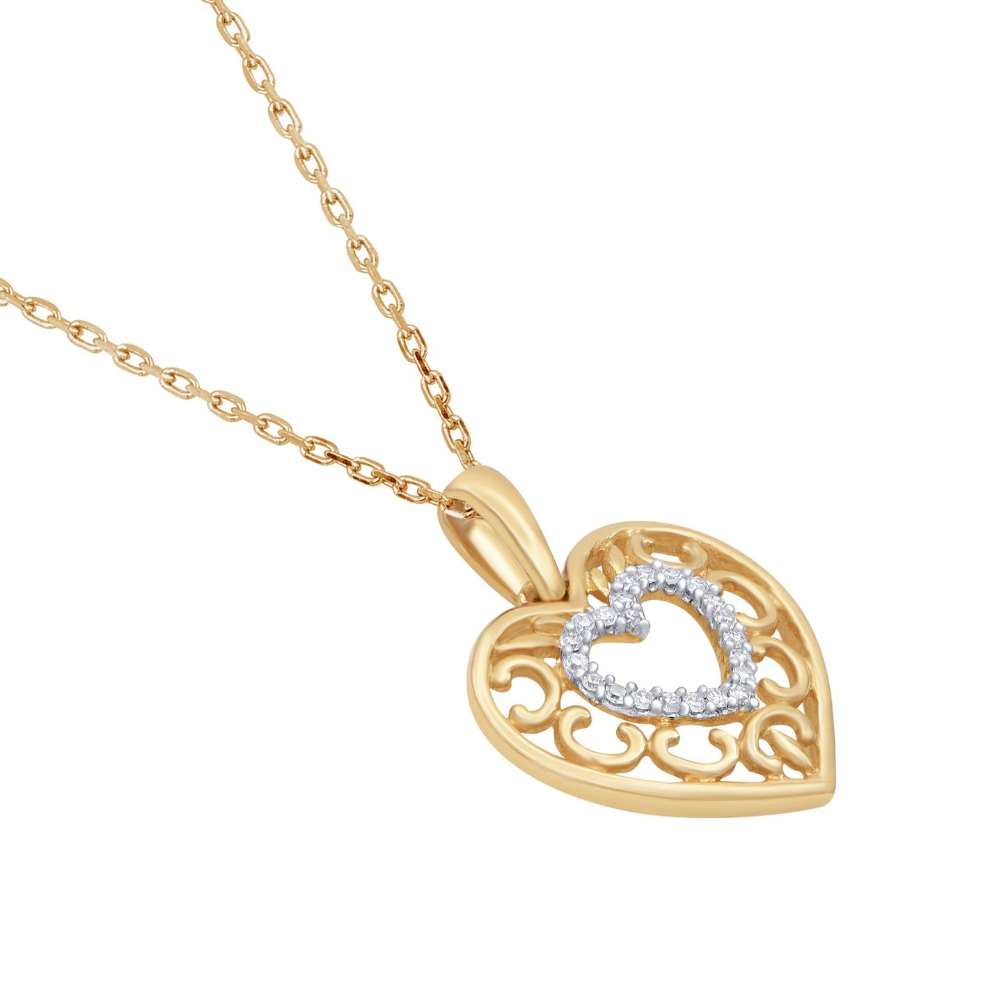 Filigree Heart Pendant Necklace in 10K Gold