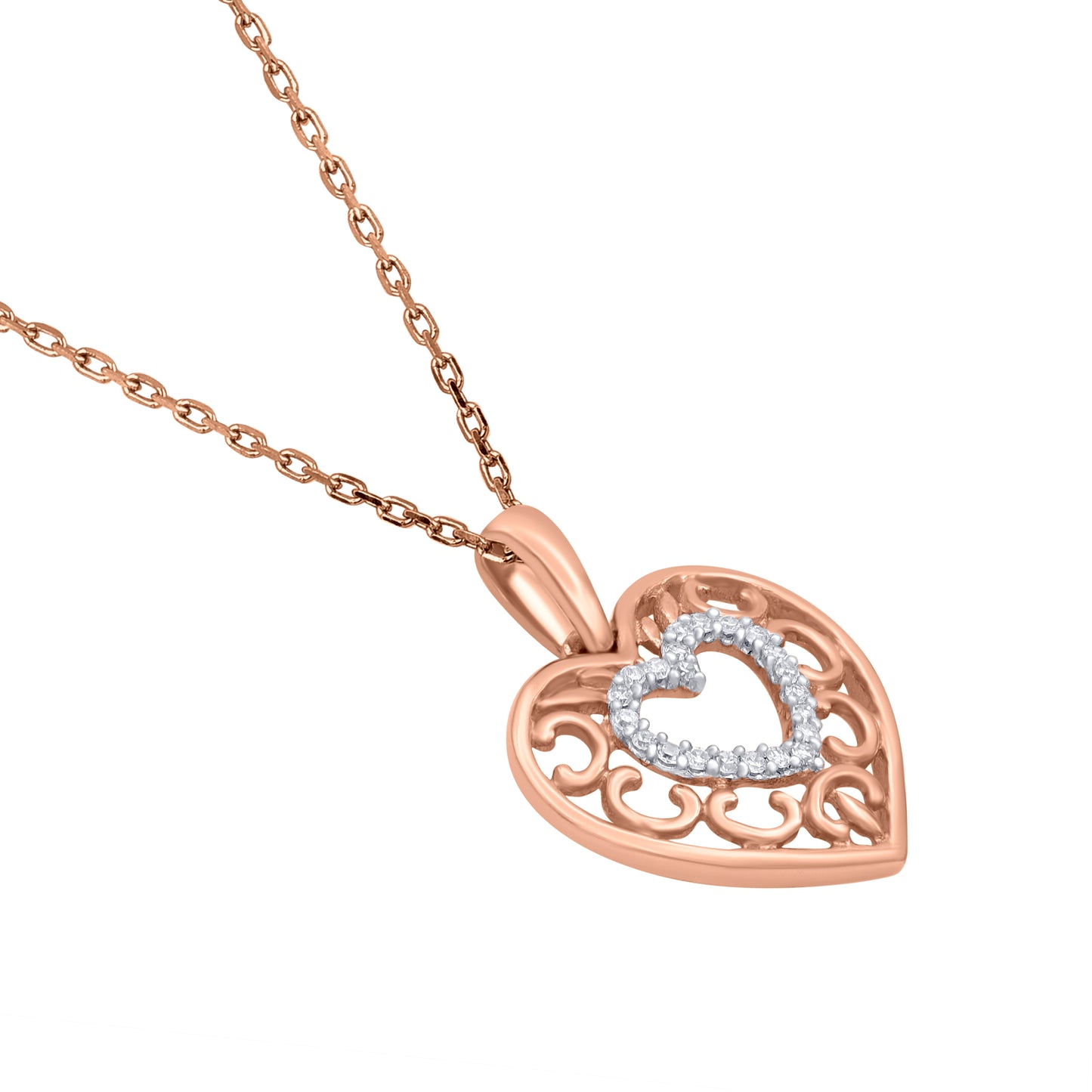 Filigree Heart Pendant Necklace in 10K Gold