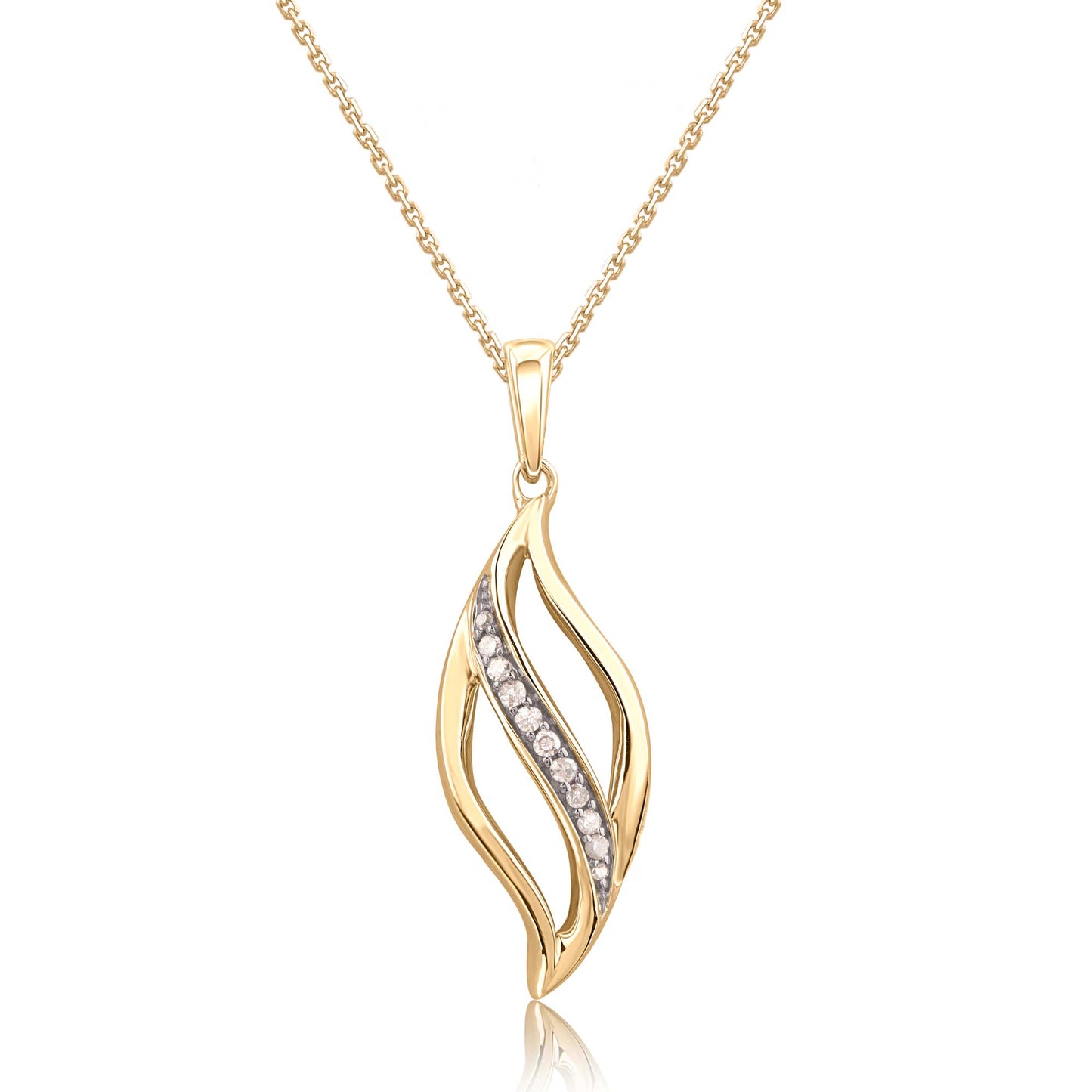 Wavy Diamond Pendant Necklace in 10KT Gold