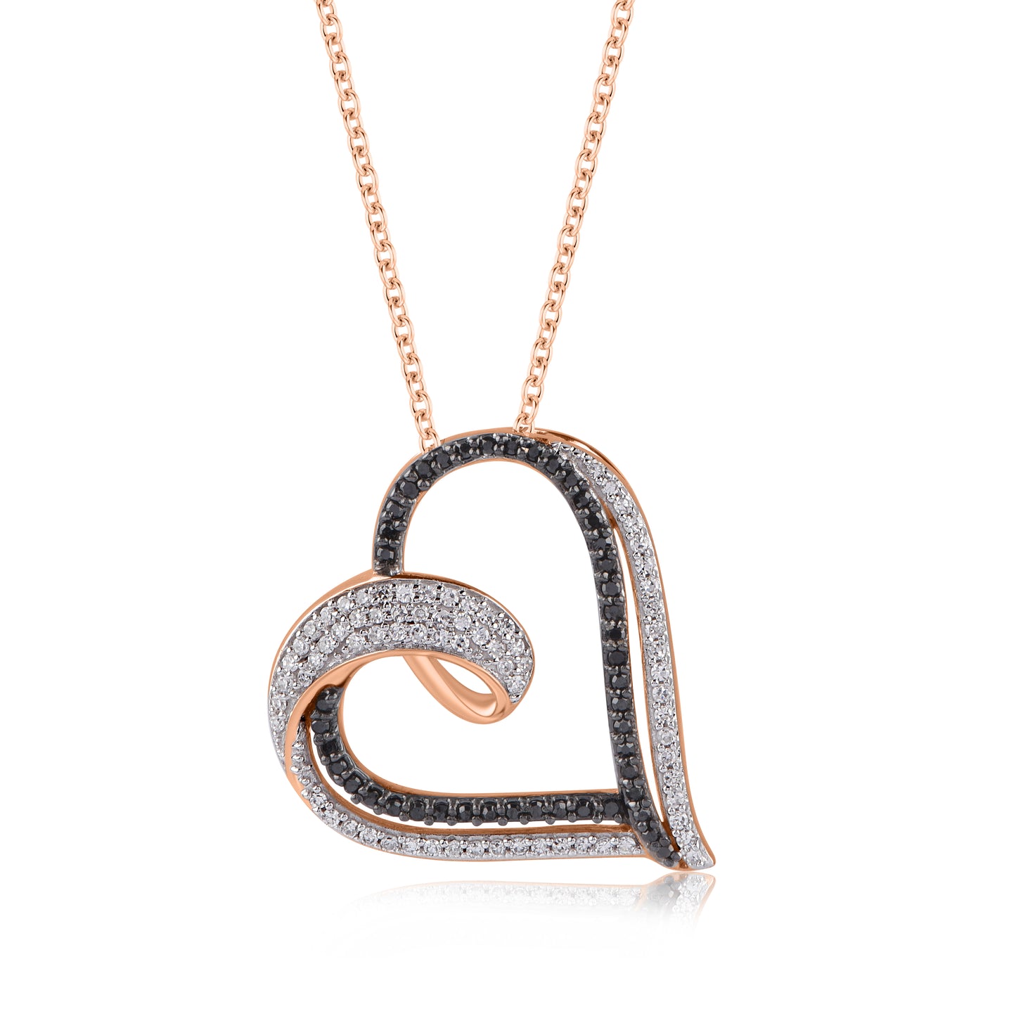 Treated Black Diamond Open Heart Pendant Necklace in 10K Gold
