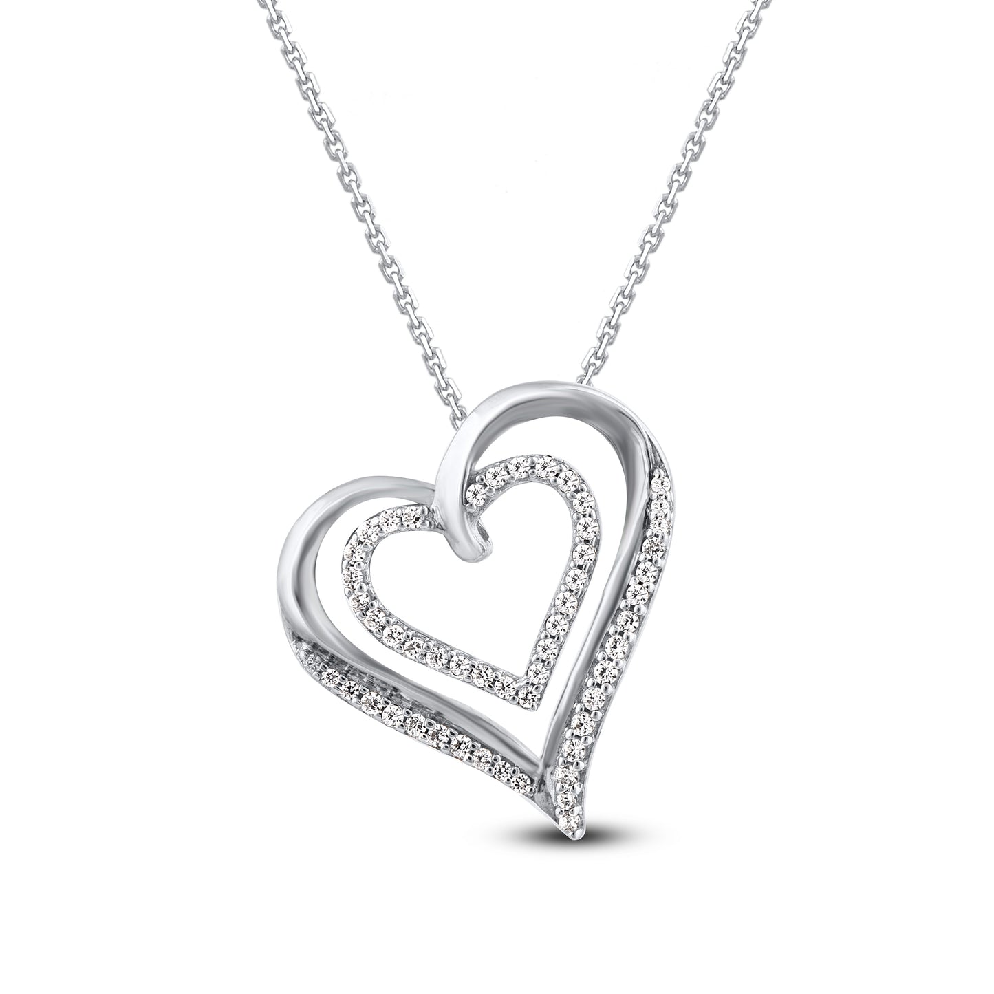 Double Heart Pendant Necklace 10K Gold