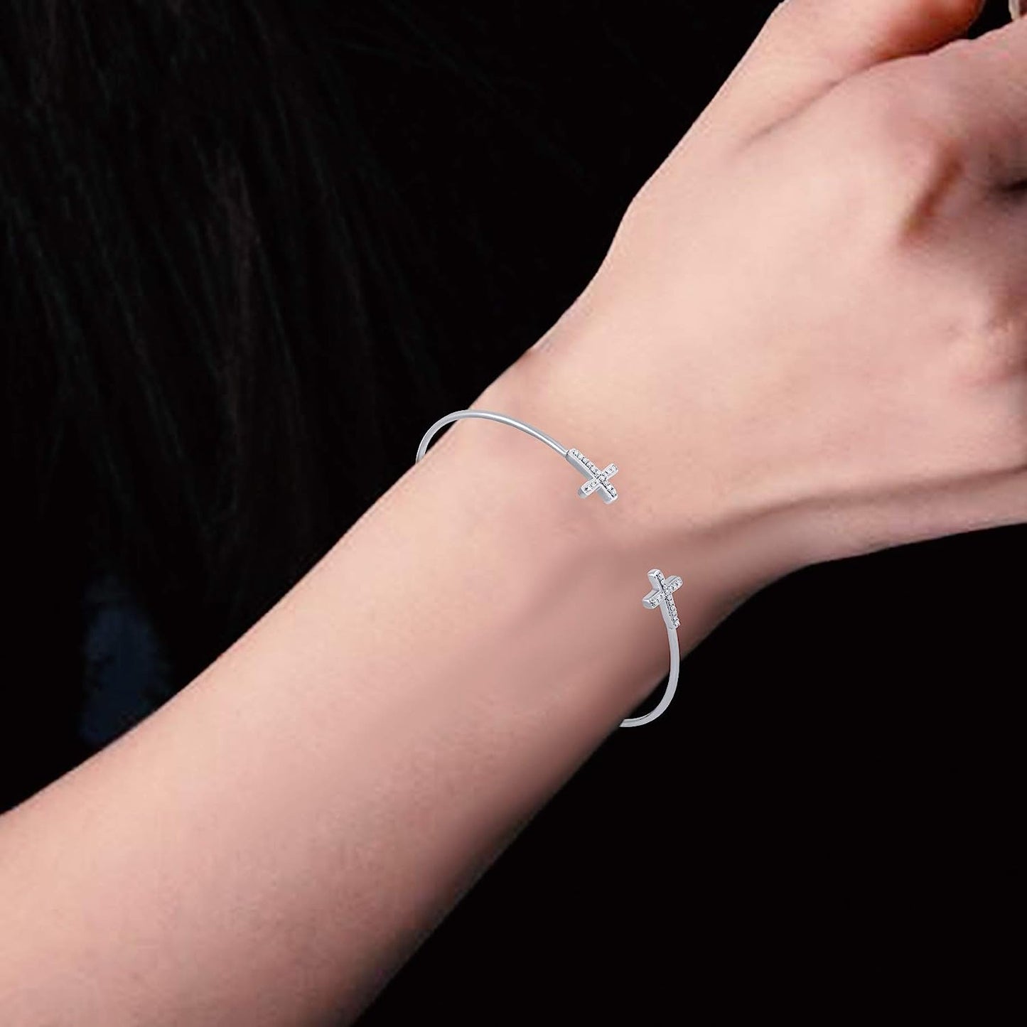 Open Cuff Bangle Bracelet with Religious Cross in 10KT Gold