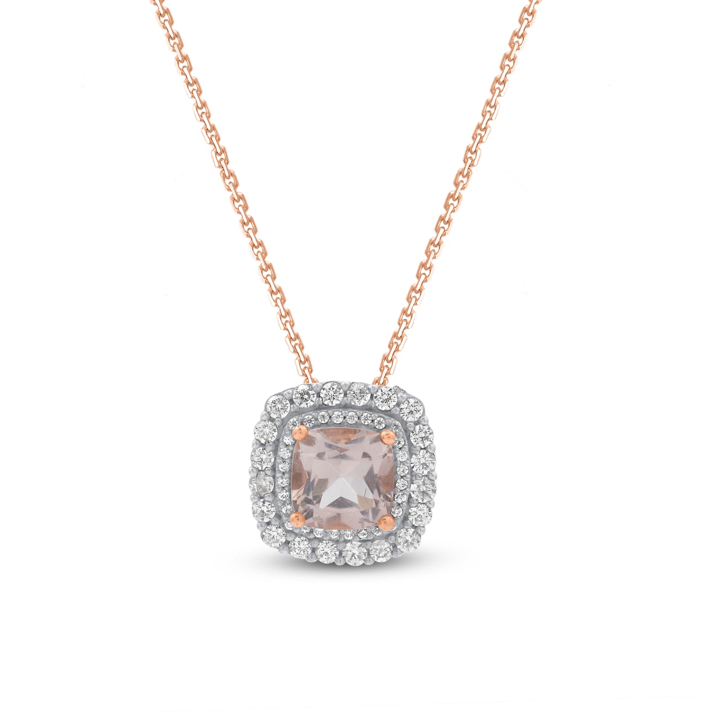 Morganite Cushion Cut Pendant Necklace in 10K Rose Gold