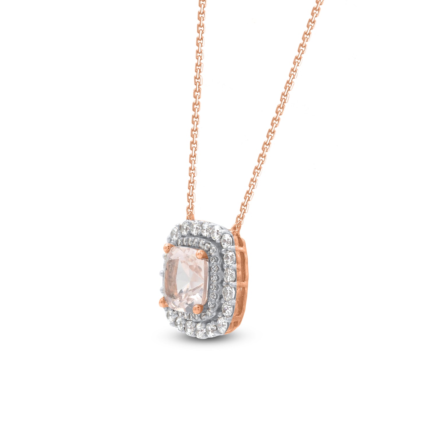 Morganite Cushion Cut Pendant Necklace in 10K Rose Gold