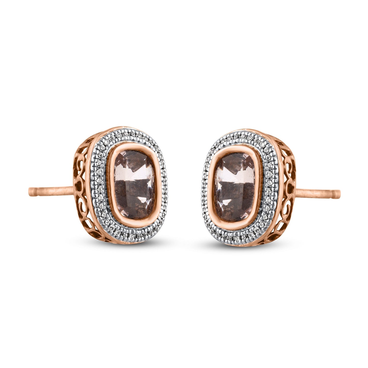 Cushion-cut Morganite Halo Stud Earrings in 10KT Gold