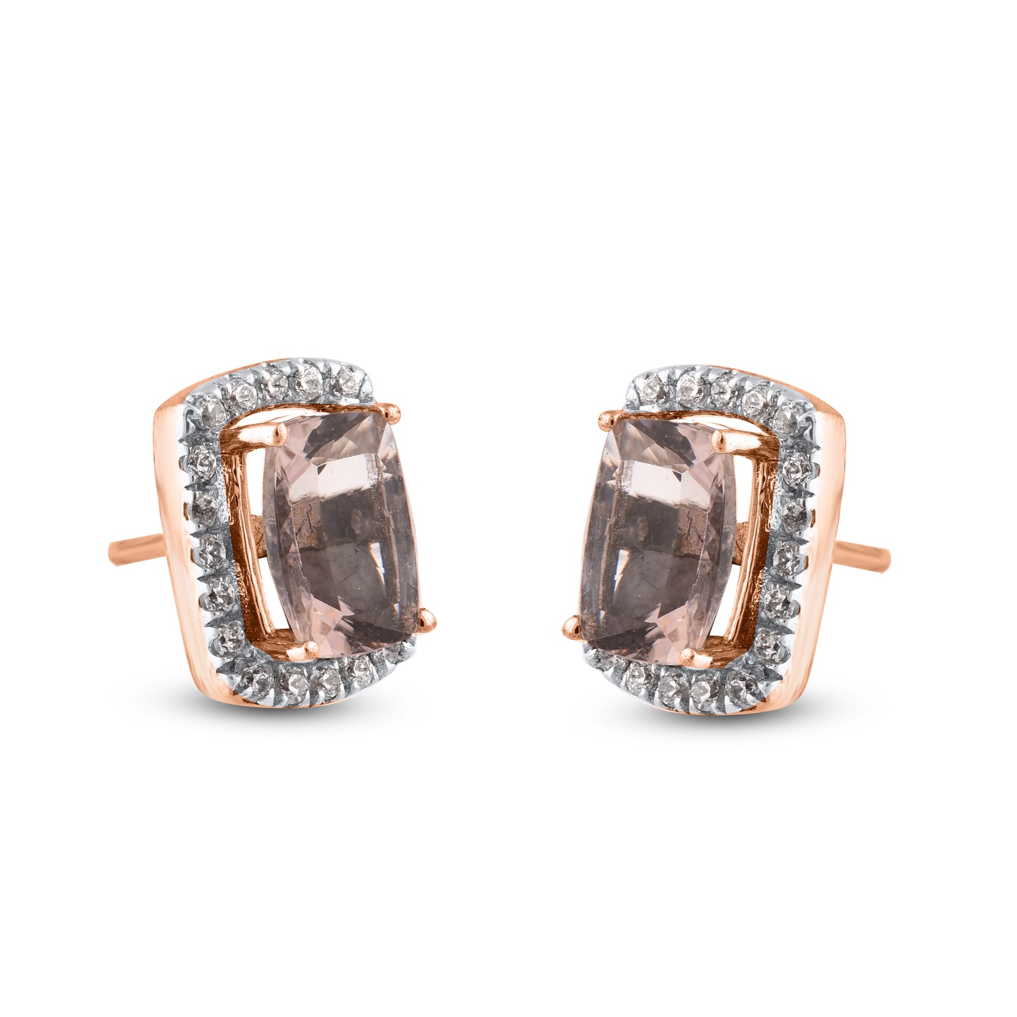 Morganite Halo Stud Earrings in 10KT Gold