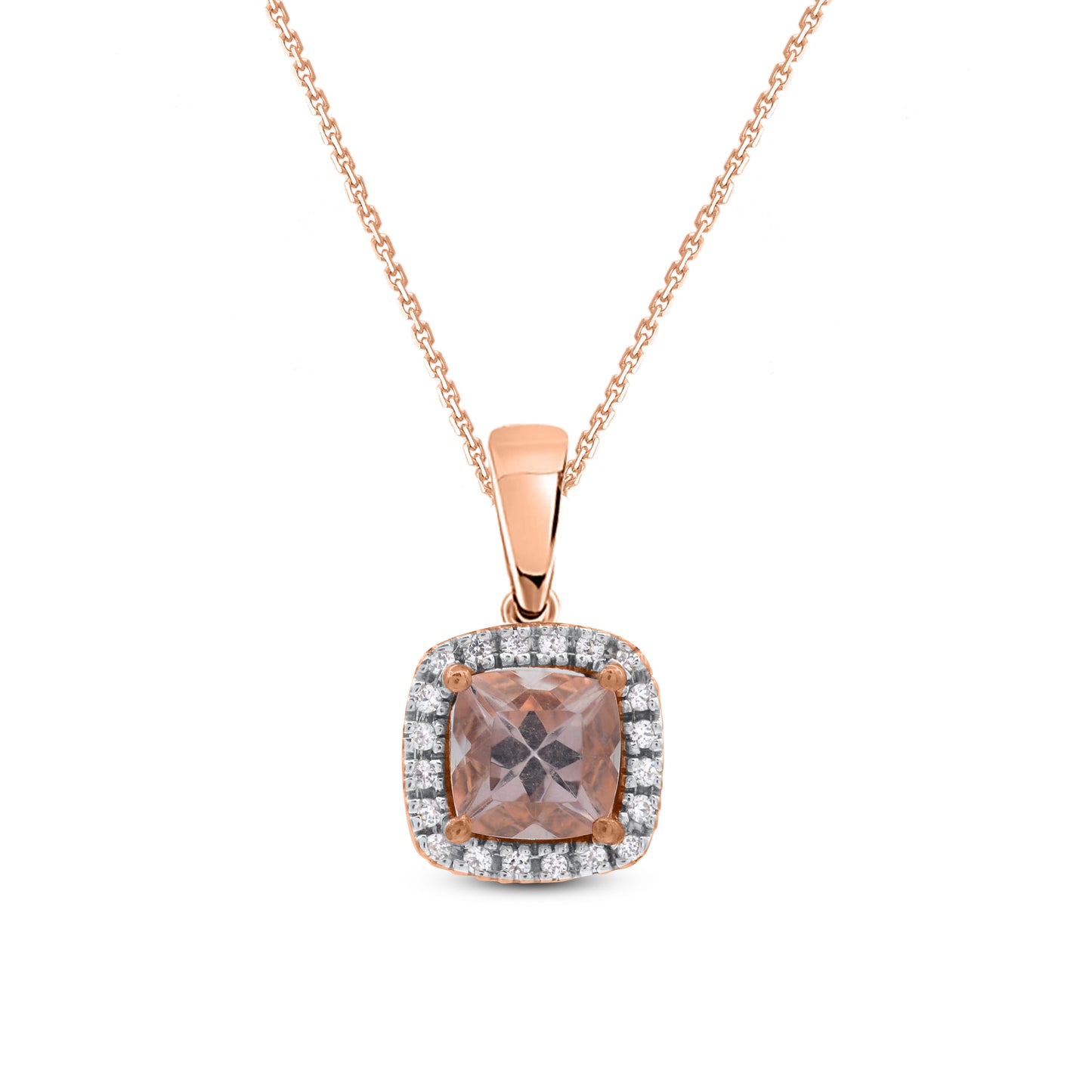 Cushion Cut Morganite Pendant Necklace in 10K Rose Gold