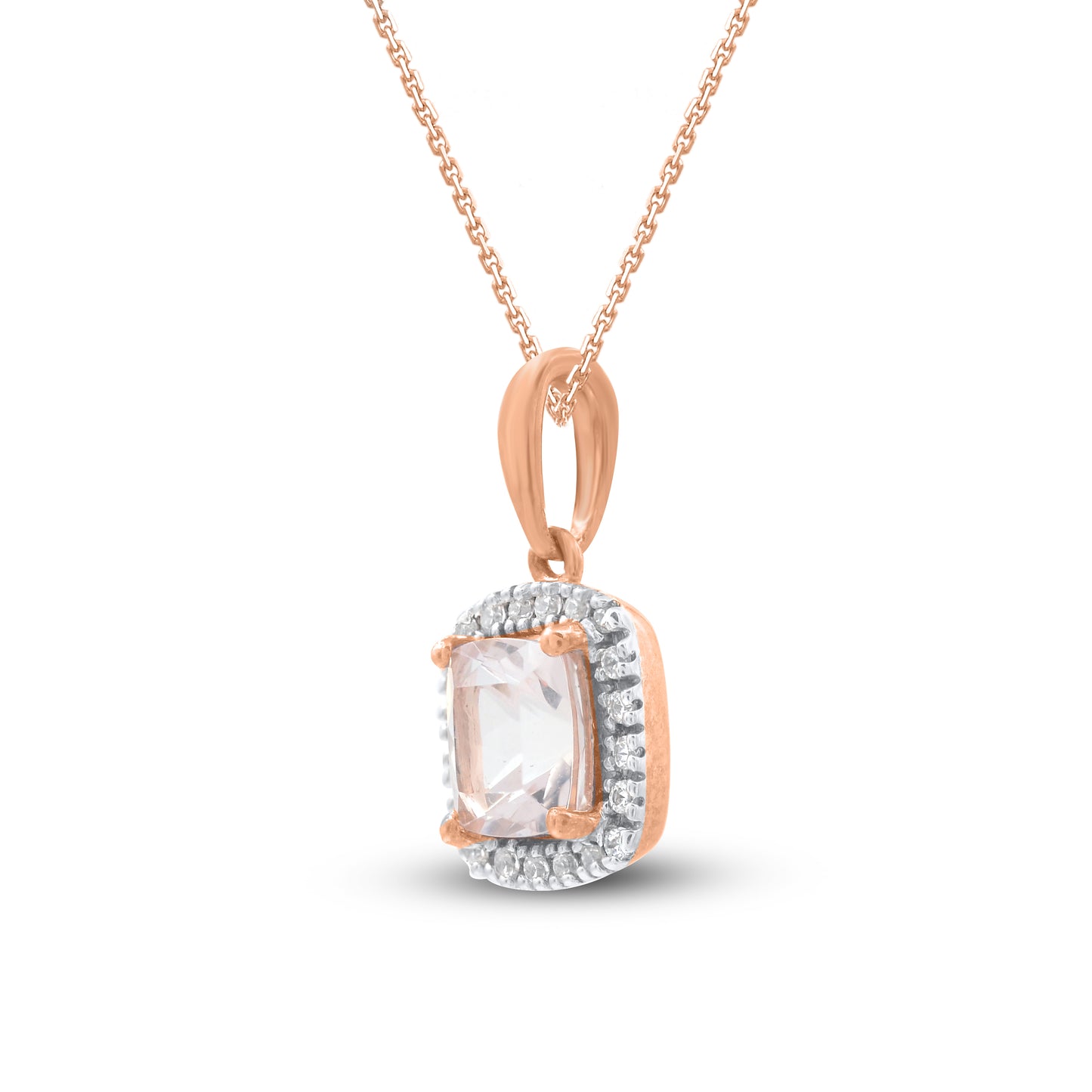 Cushion Cut Morganite Pendant Necklace in 10K Rose Gold