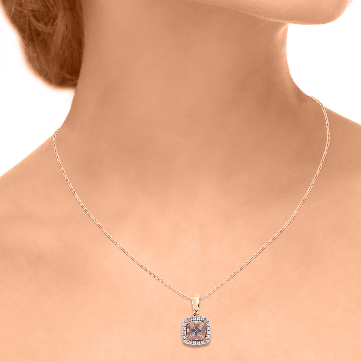 Cushion Cut Morganite Pendant Necklace in 10K Rose Gold