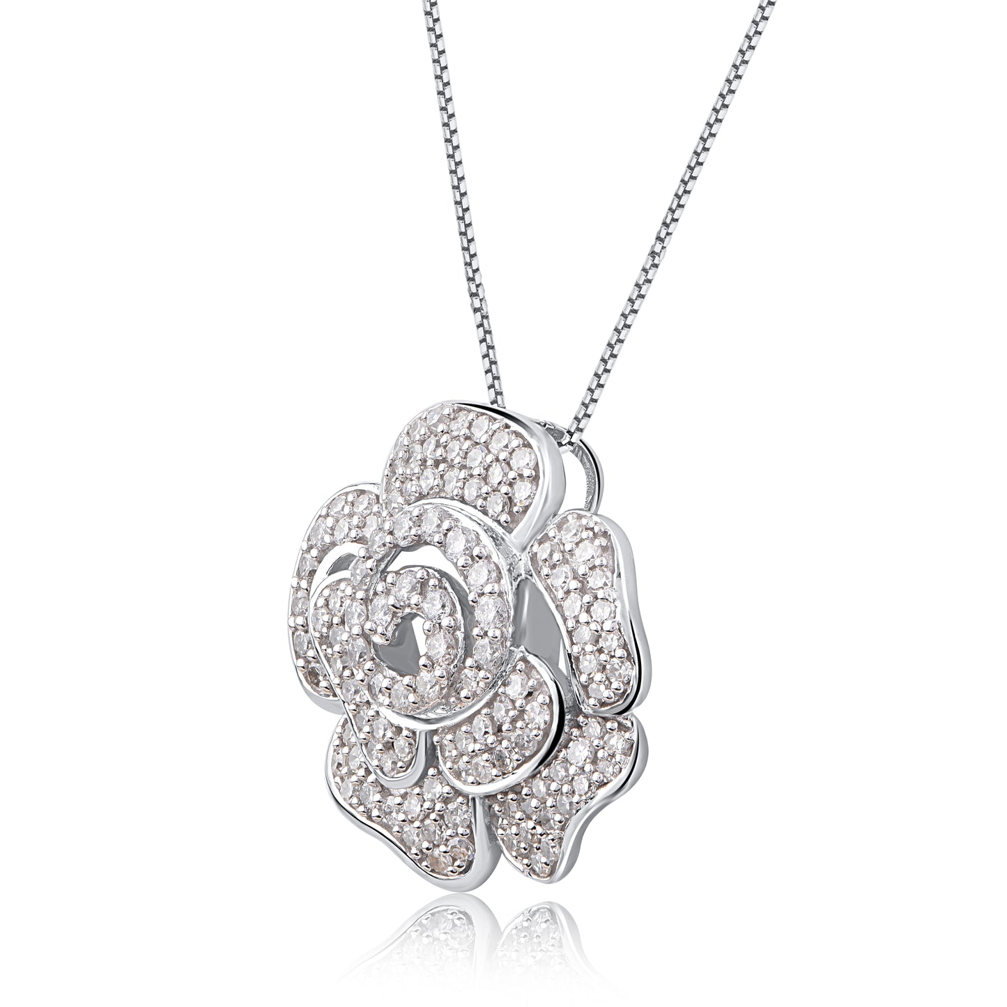 Rose Flower Pendant Necklace in 10k Gold