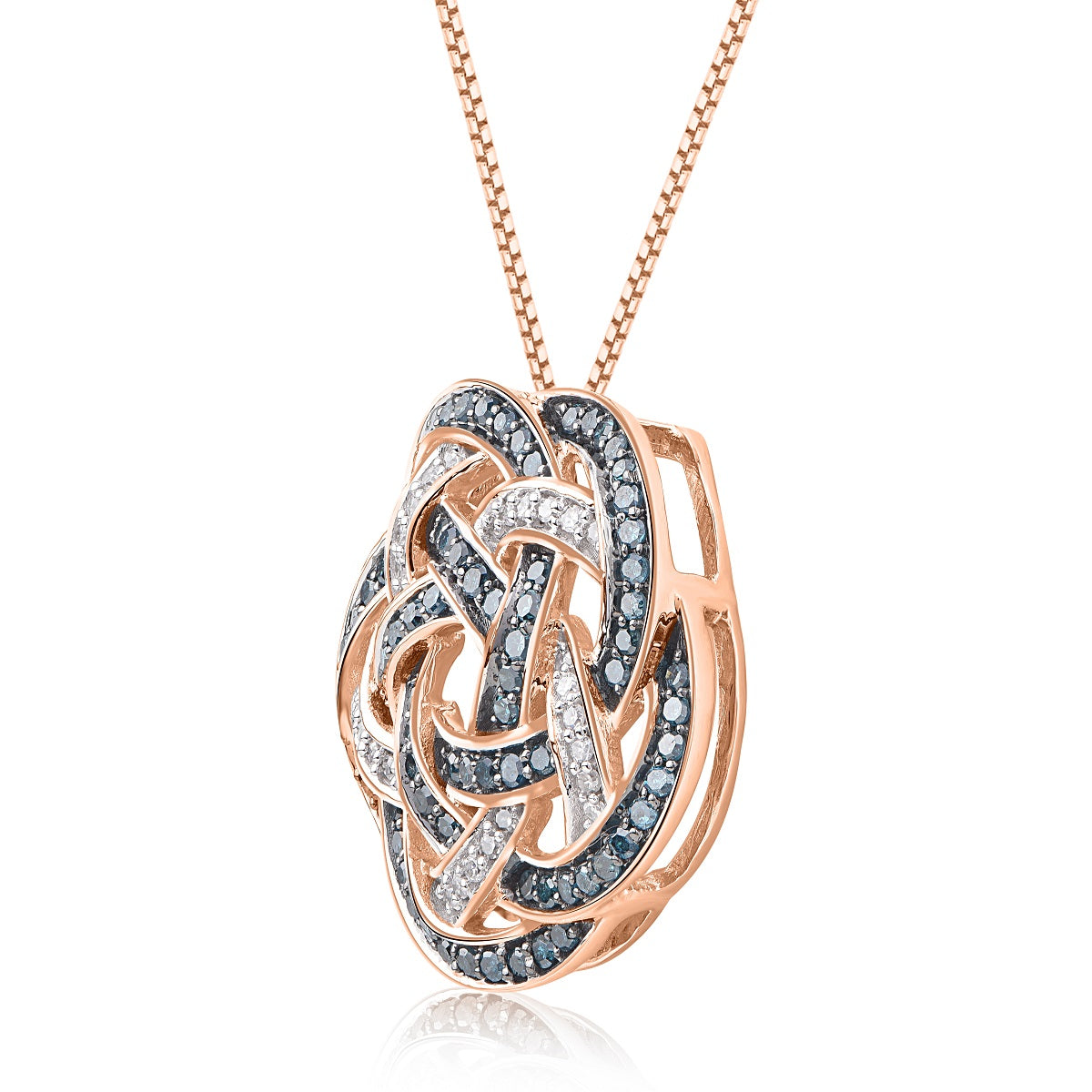 Treated Blue Diamond Floral Pendant Necklace 10K Gold