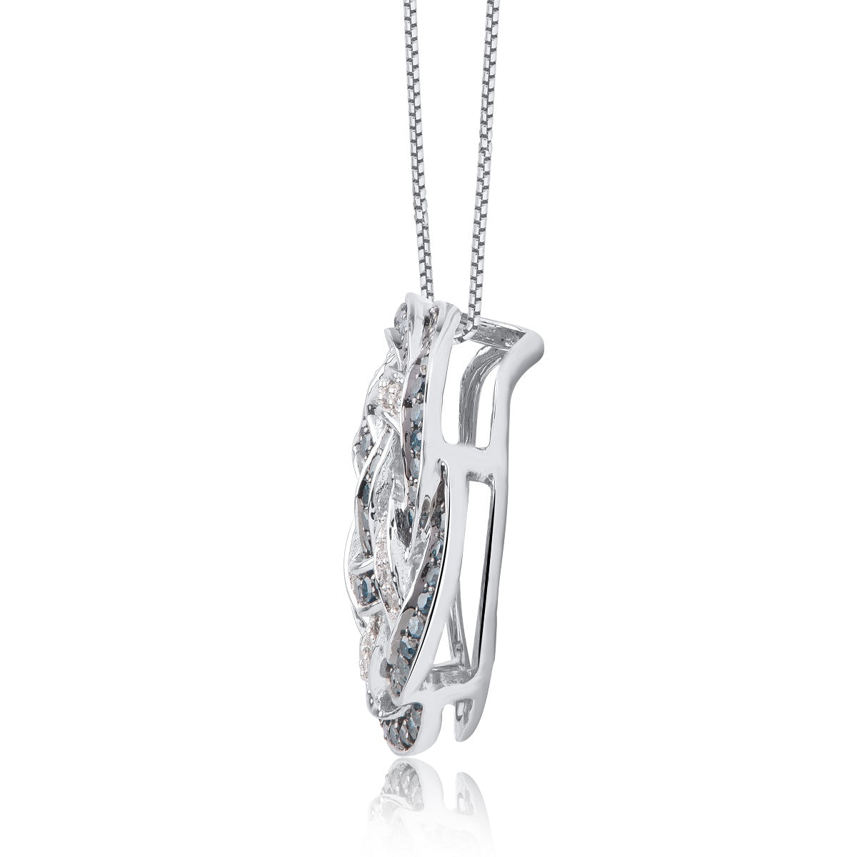 Treated Blue Diamond Floral Pendant Necklace 10K Gold