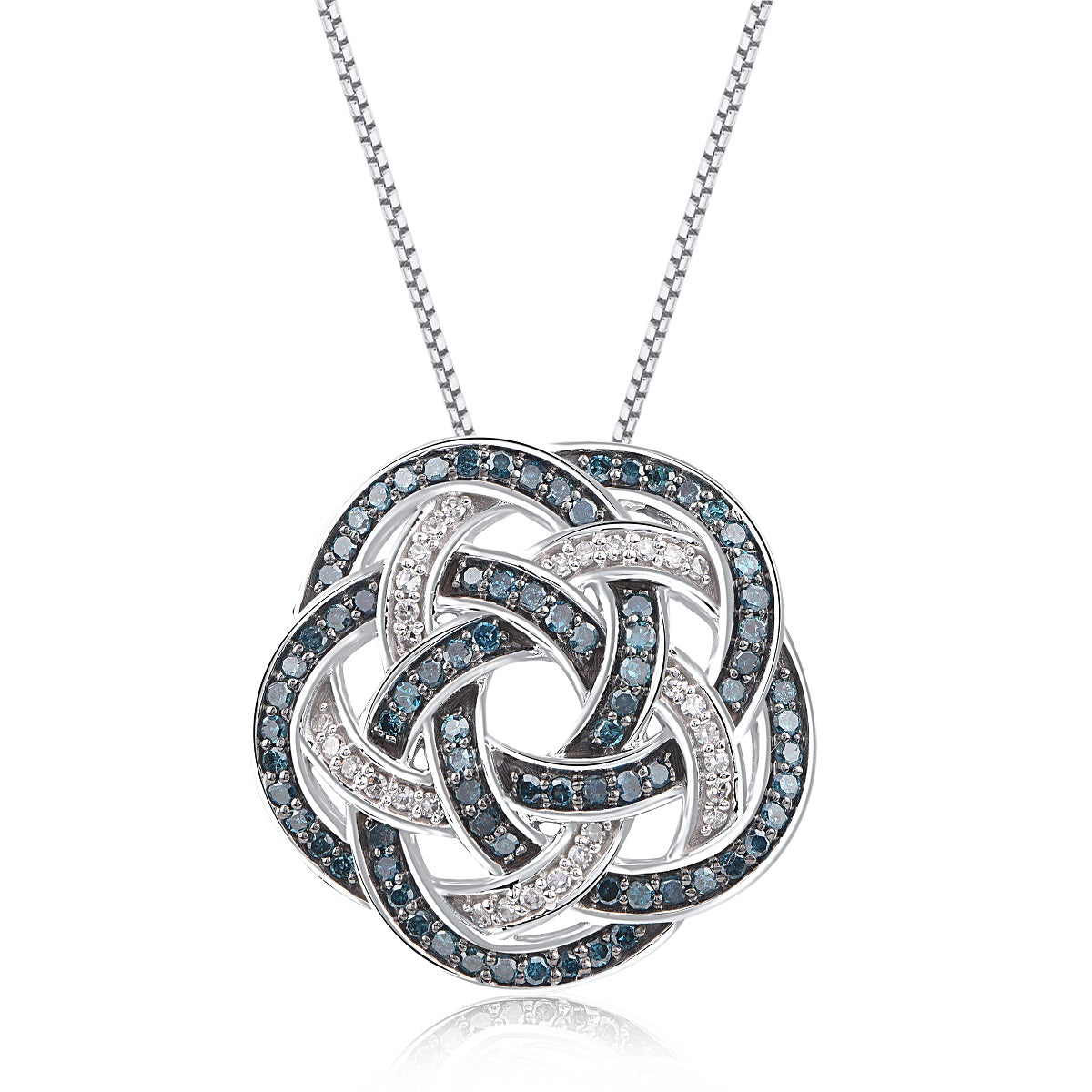 Treated Blue Diamond Floral Pendant Necklace 10K Gold