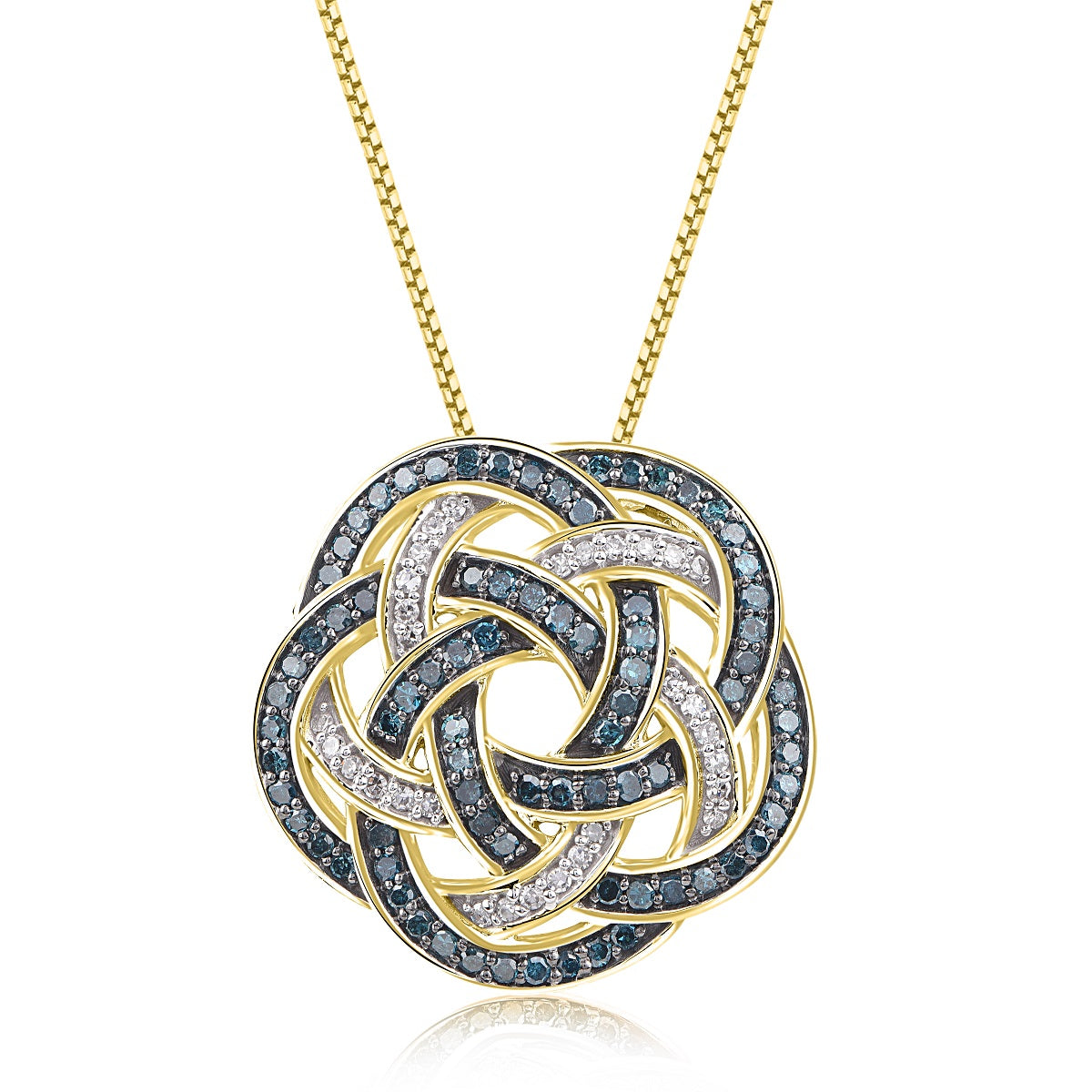 Treated Blue Diamond Floral Pendant Necklace 10K Gold