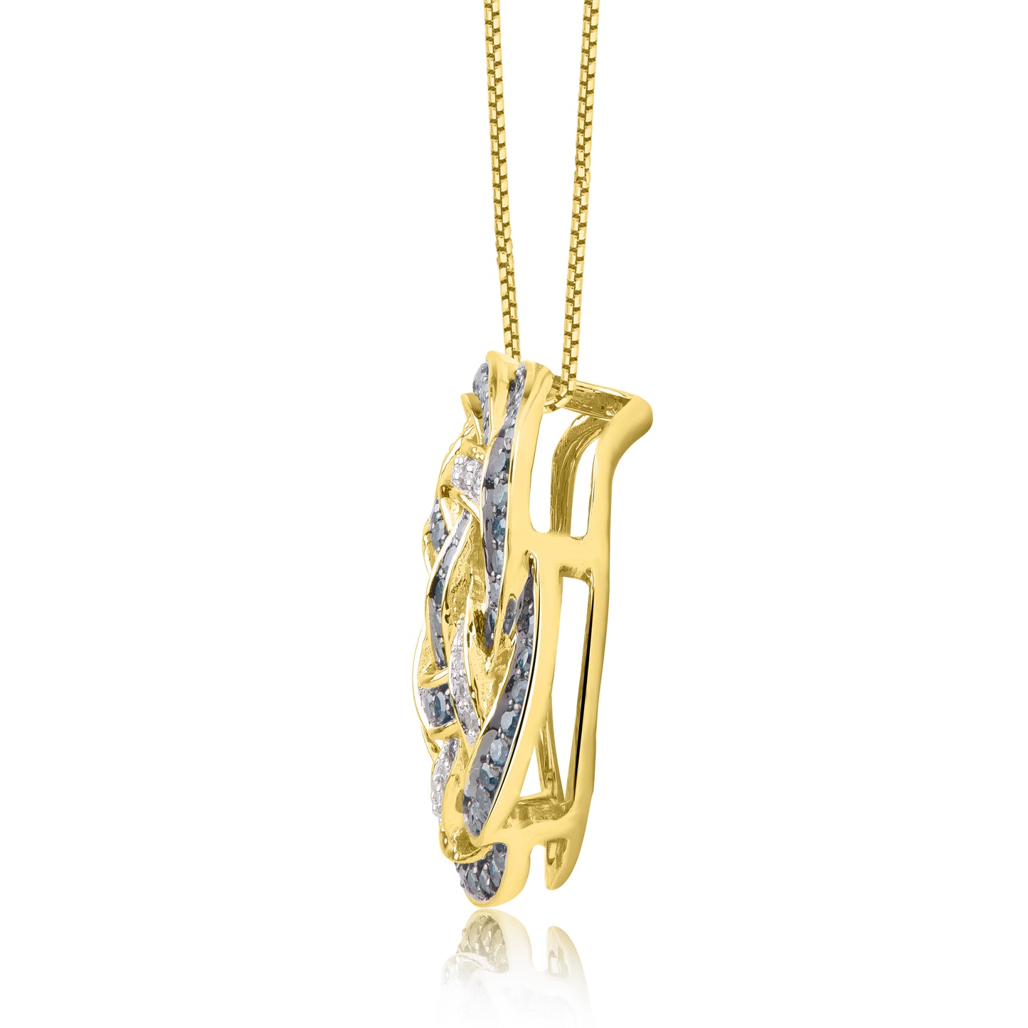 Treated Blue Diamond Floral Pendant Necklace 10K Gold