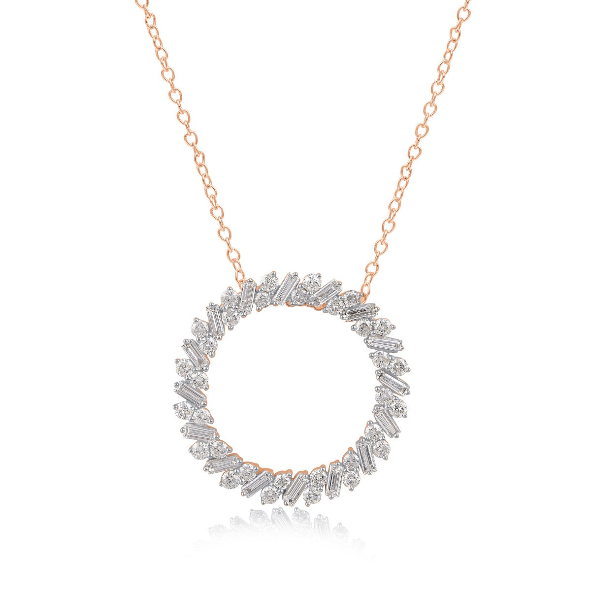 Baguette Eternity Open Circle Pendant Necklace in 14KT Gold