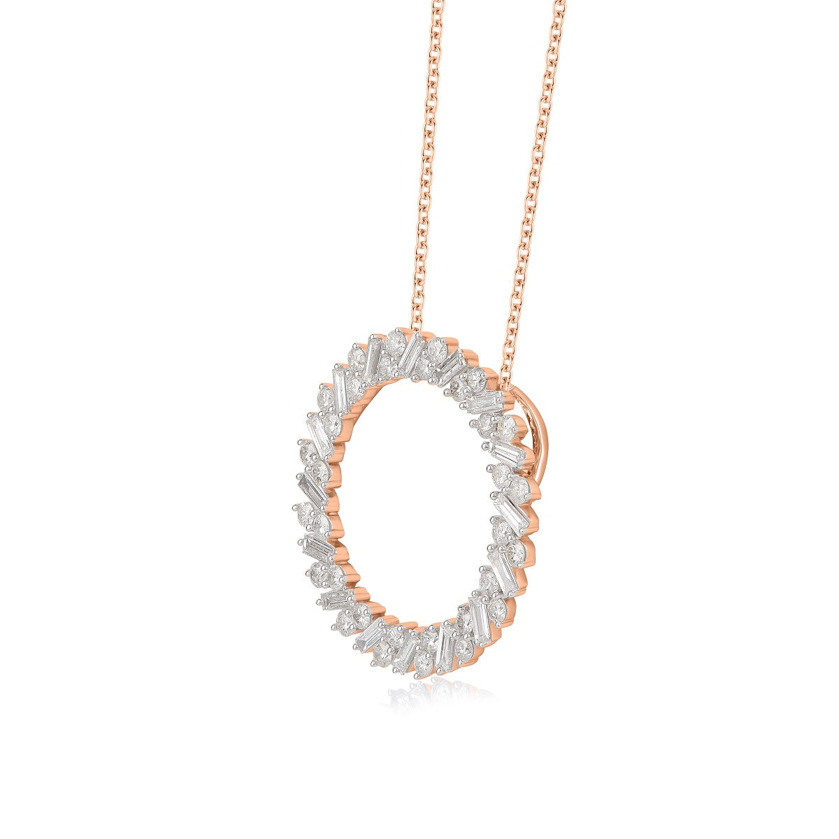 Baguette Eternity Open Circle Pendant Necklace in 14KT Gold