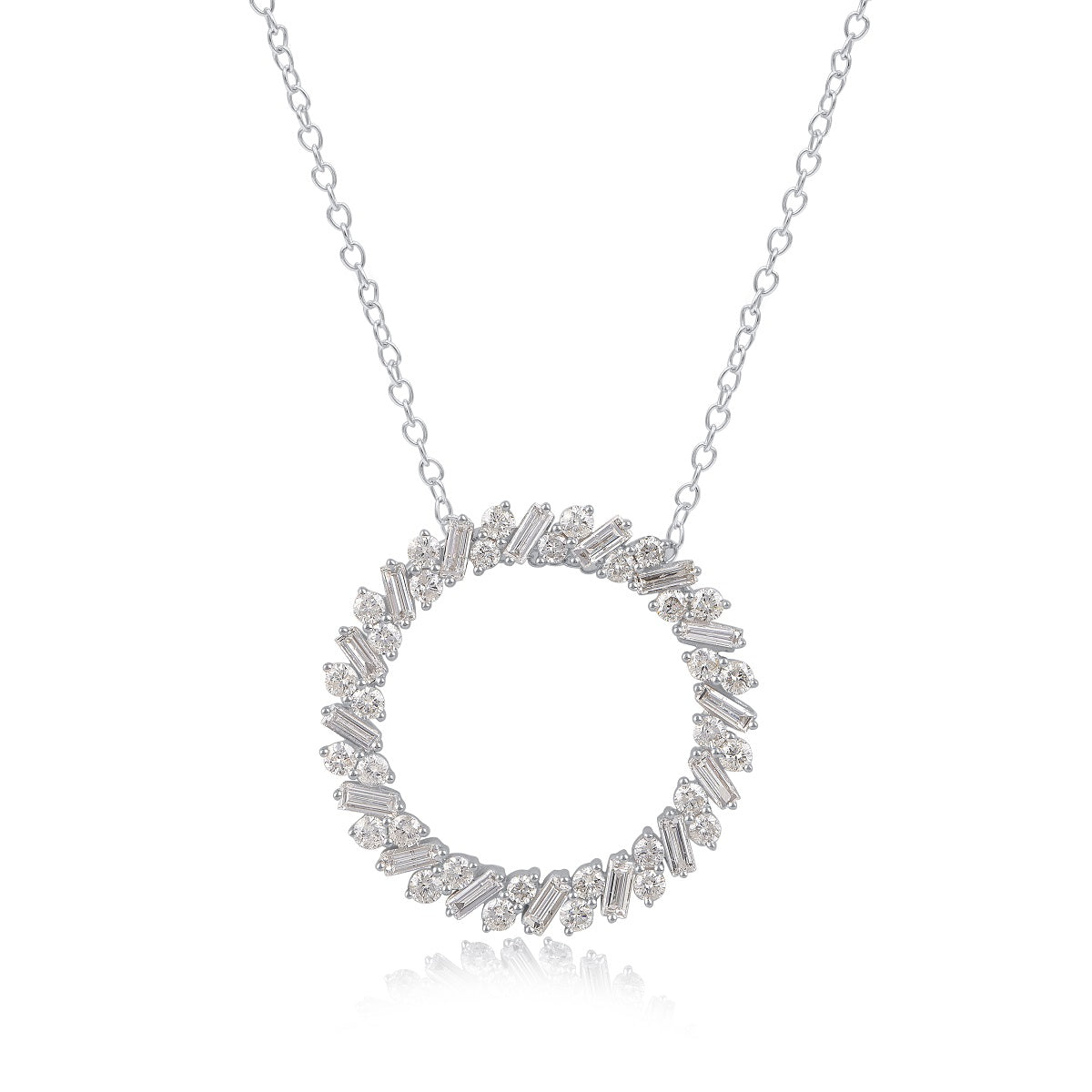 Baguette Eternity Open Circle Pendant Necklace in 14KT Gold