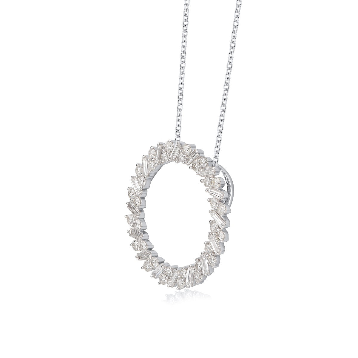 Baguette Eternity Open Circle Pendant Necklace in 14KT Gold