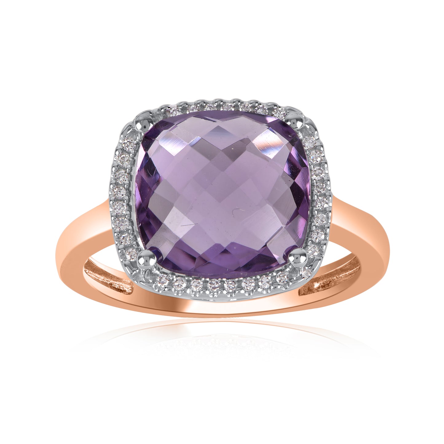 Amethyst and Natural Diamond Halo Ring in 10KT Gold