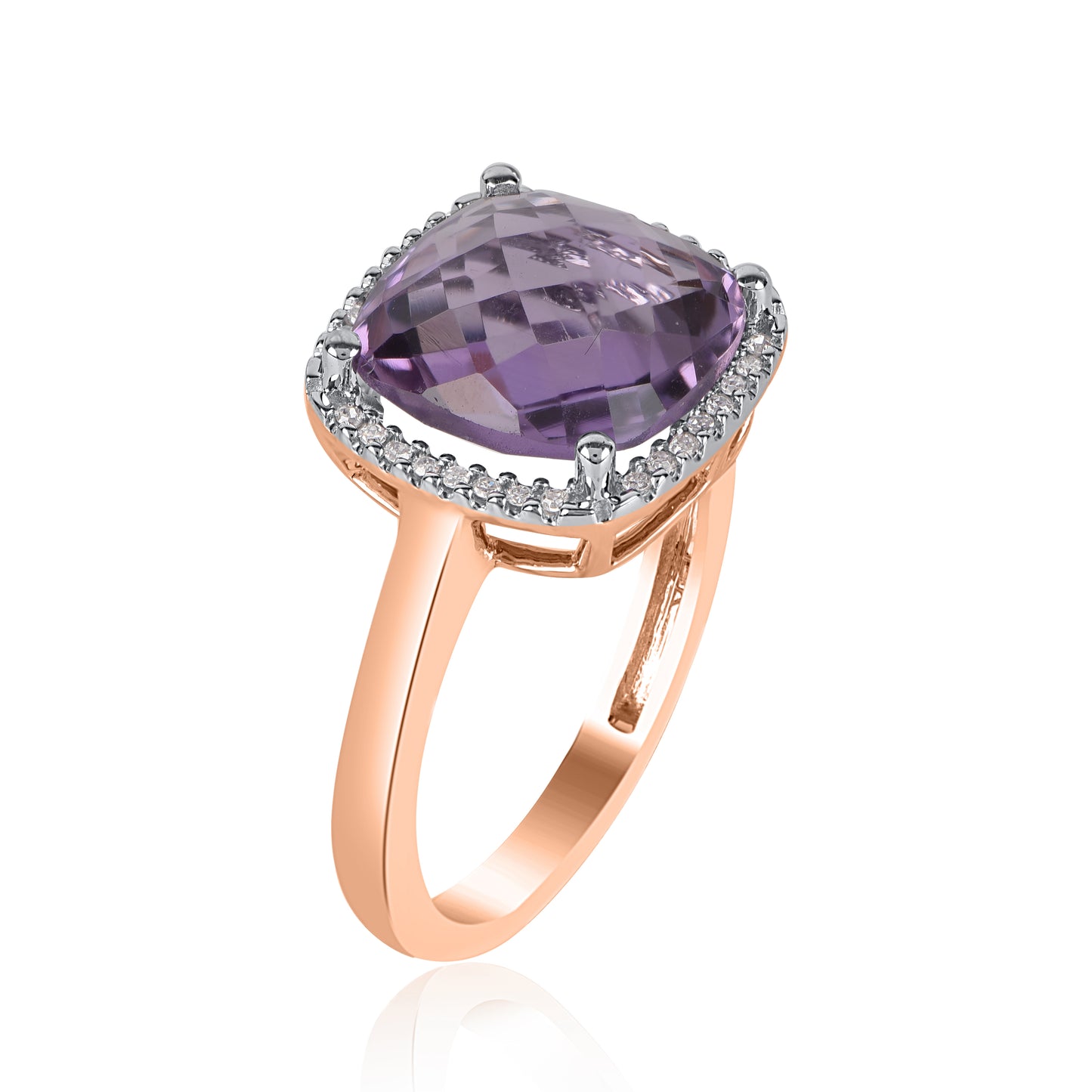 Amethyst and Natural Diamond Halo Ring in 10KT Gold