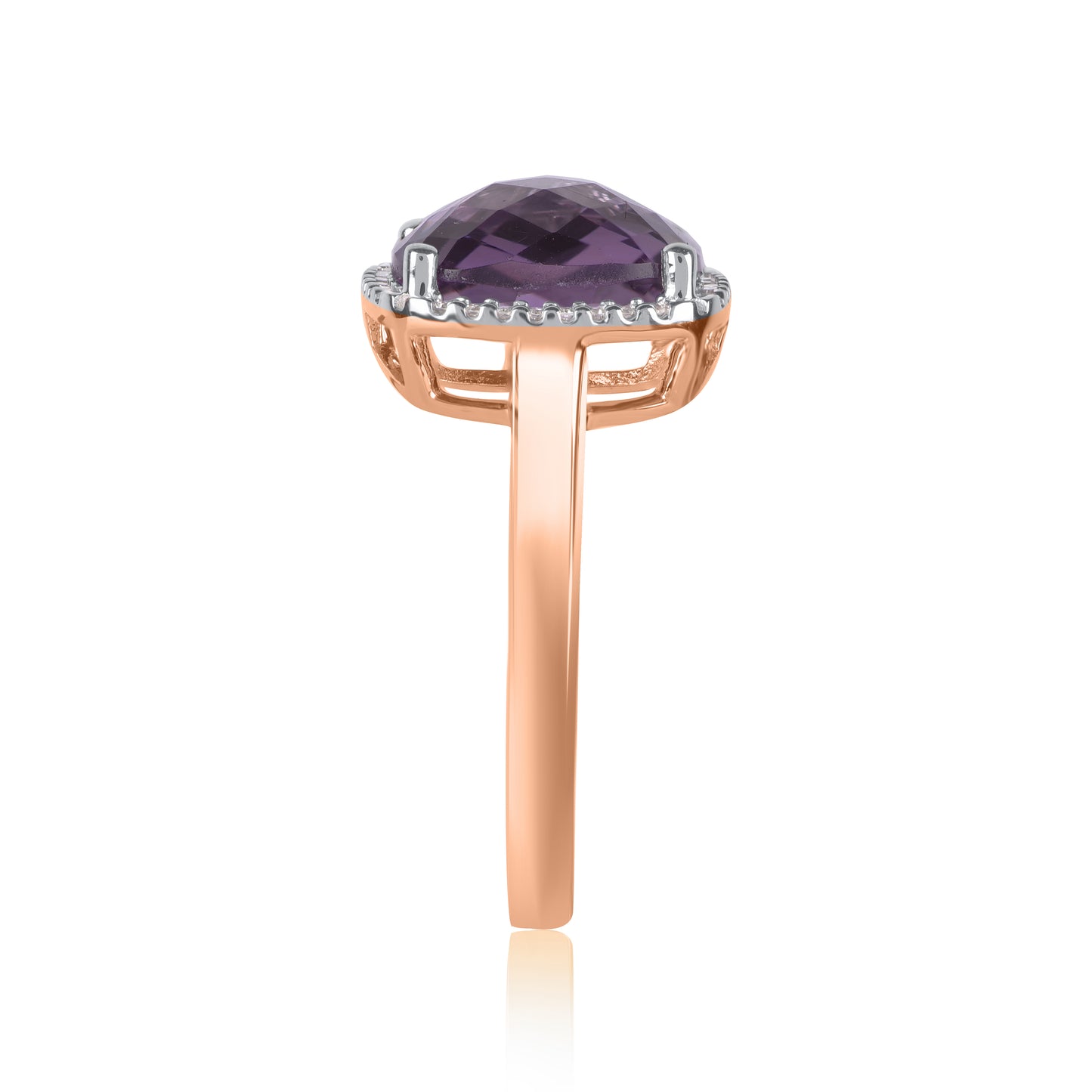 Amethyst and Natural Diamond Halo Ring in 10KT Gold