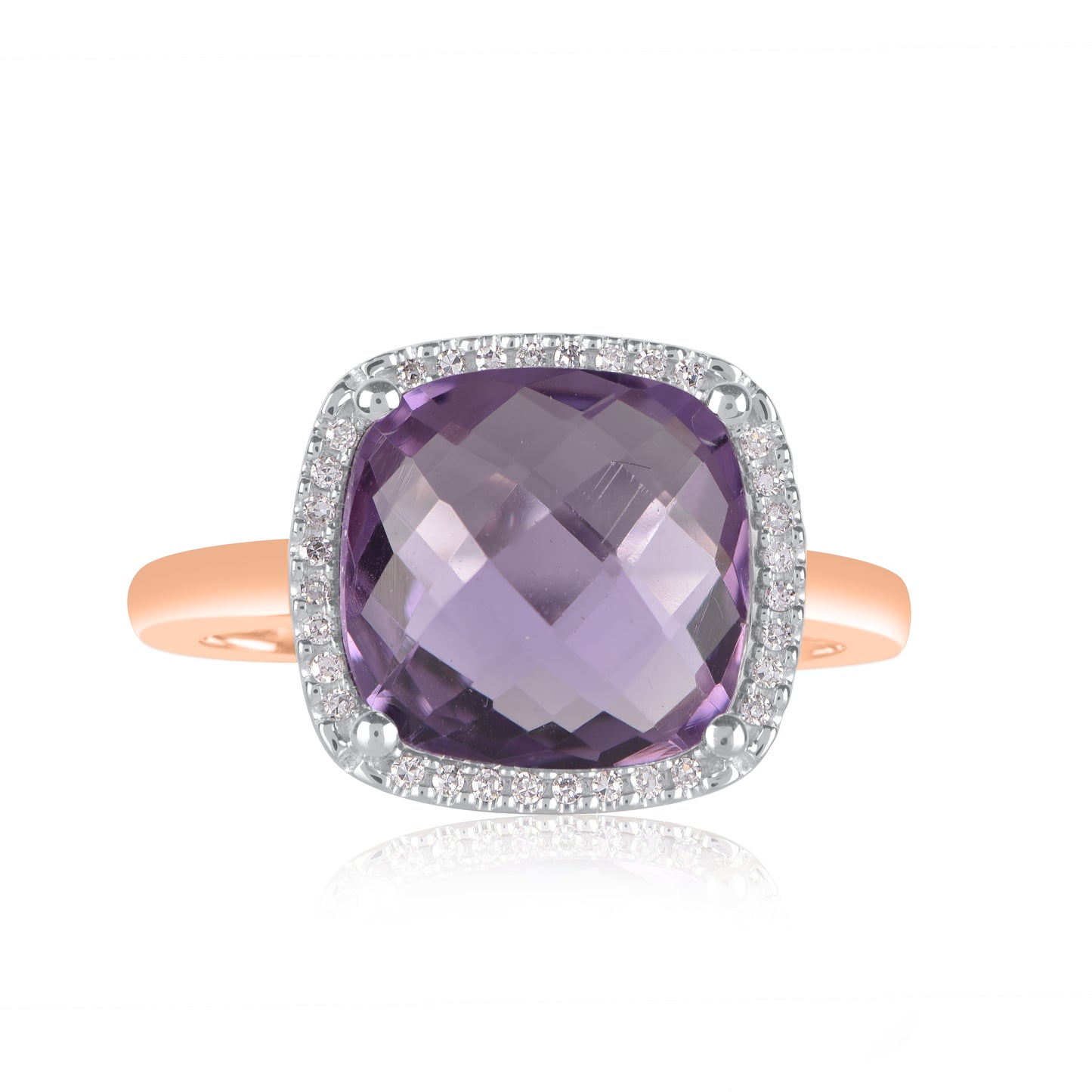 Amethyst and Natural Diamond Halo Ring in 10KT Gold