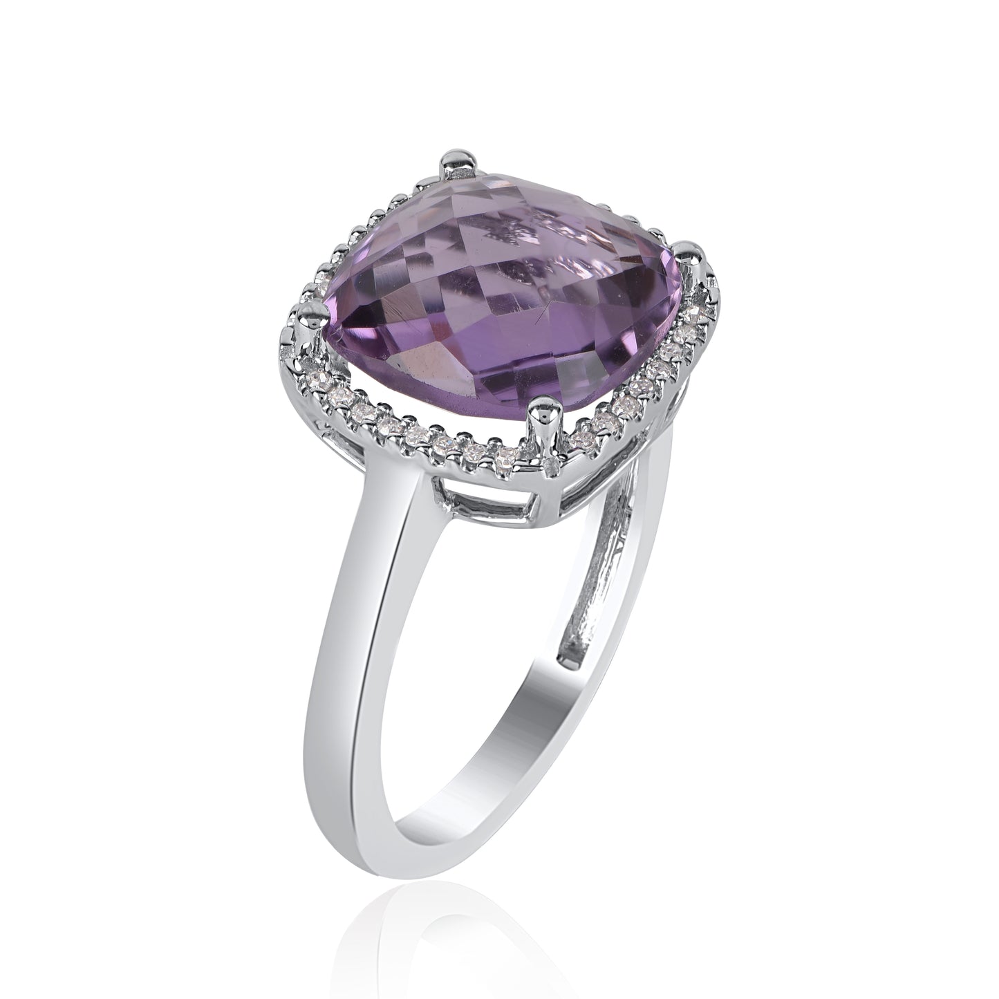 Amethyst and Natural Diamond Halo Ring in 10KT Gold