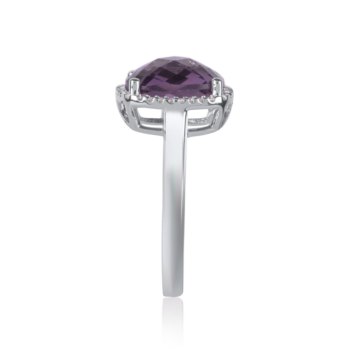 Amethyst and Natural Diamond Halo Ring in 10KT Gold