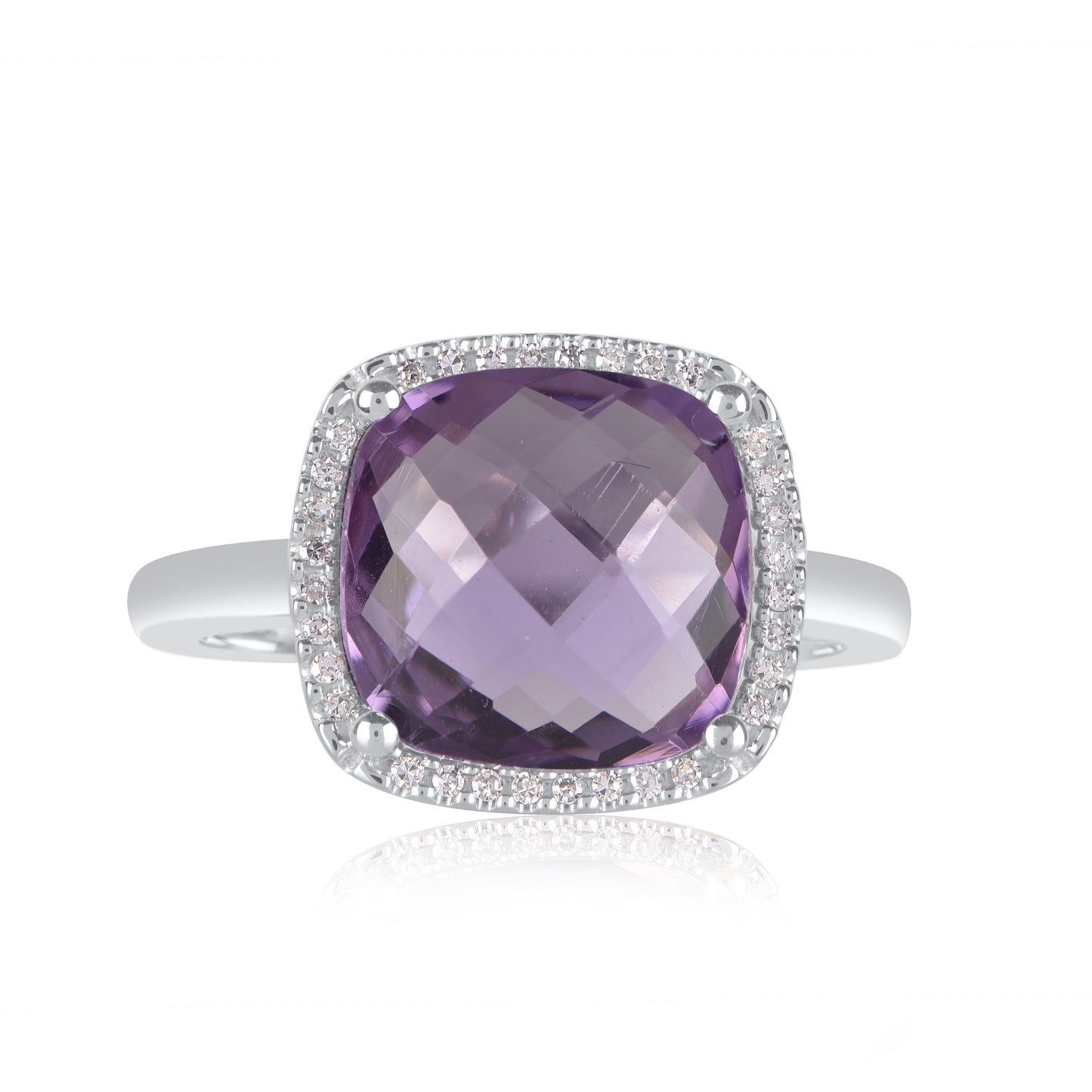 Amethyst and Natural Diamond Halo Ring in 10KT Gold