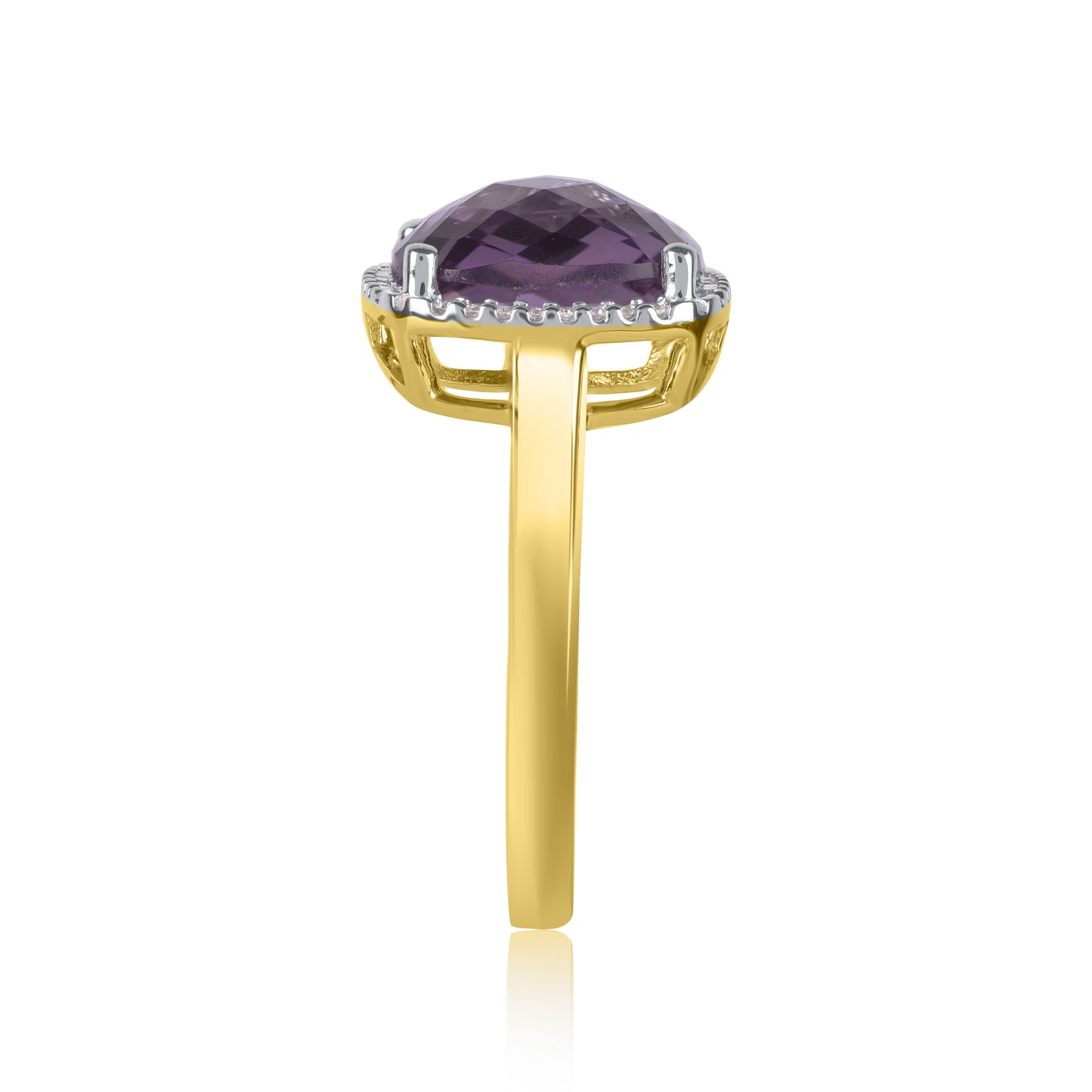 Amethyst and Natural Diamond Halo Ring in 10KT Gold